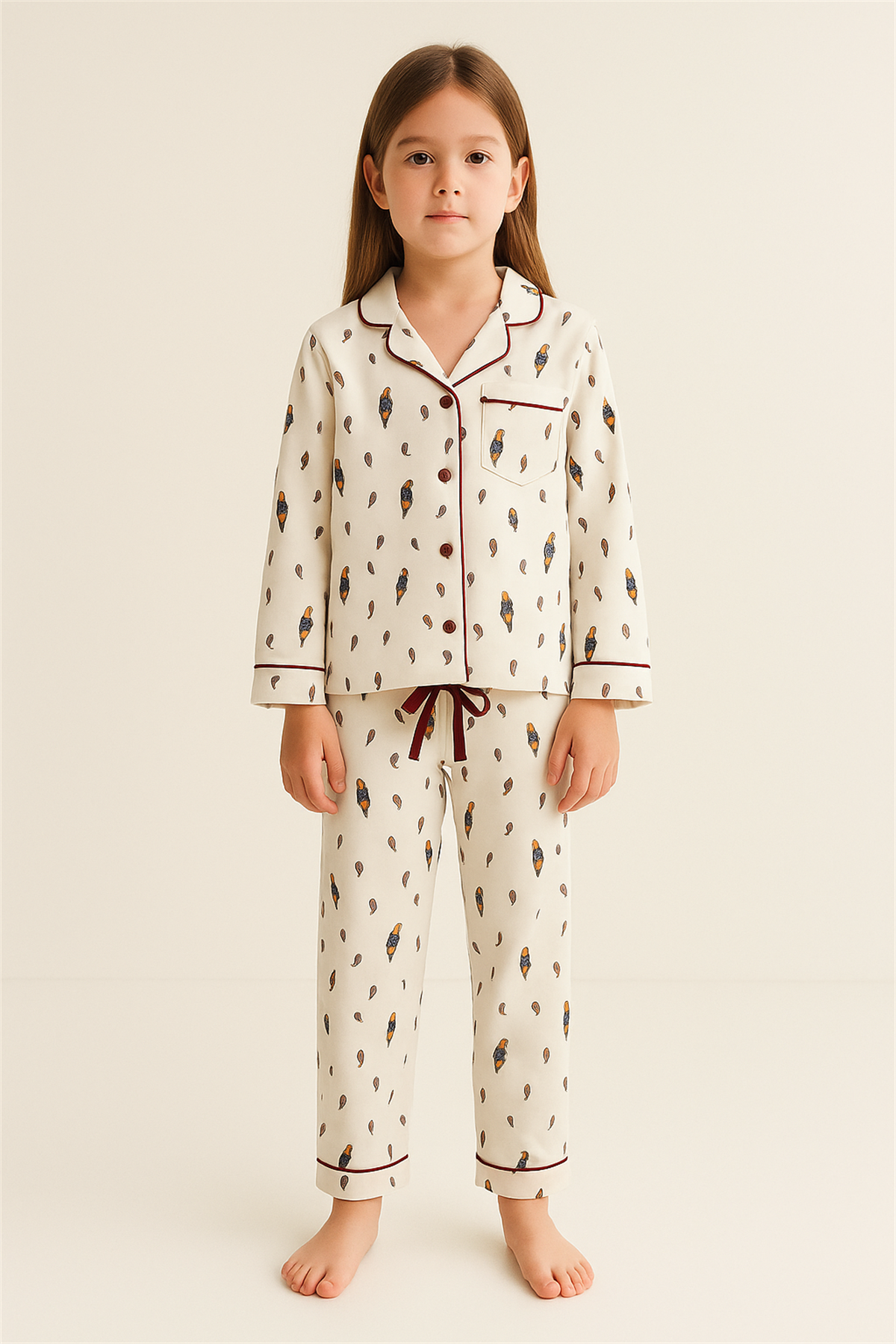 Kız Çocuk Yılbaşı Temalı Pijama Takımı Ekru