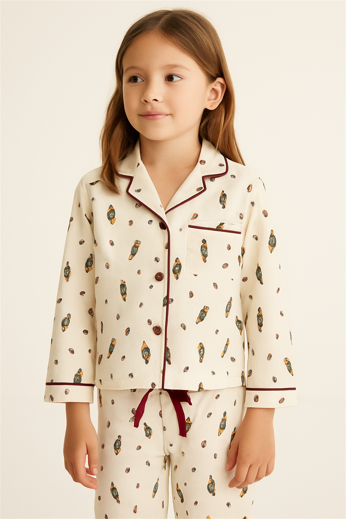 Kız Çocuk Yılbaşı Temalı Pijama Takımı Ekru