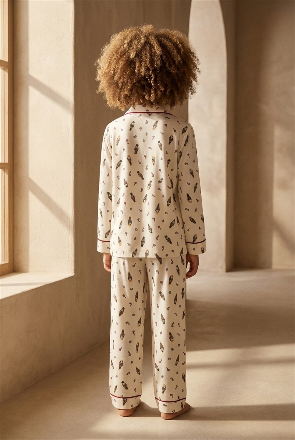 Kız Çocuk Yılbaşı Temalı Pijama Takımı Ekru