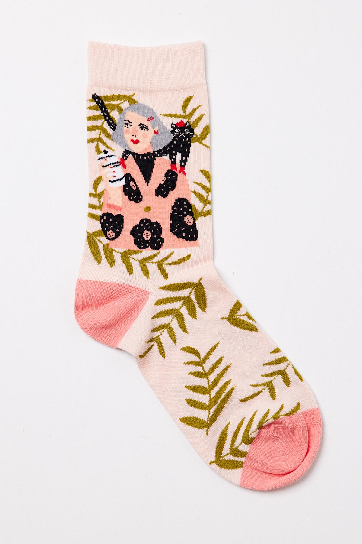 Womens Sock with Girl Figure in Powder Pink