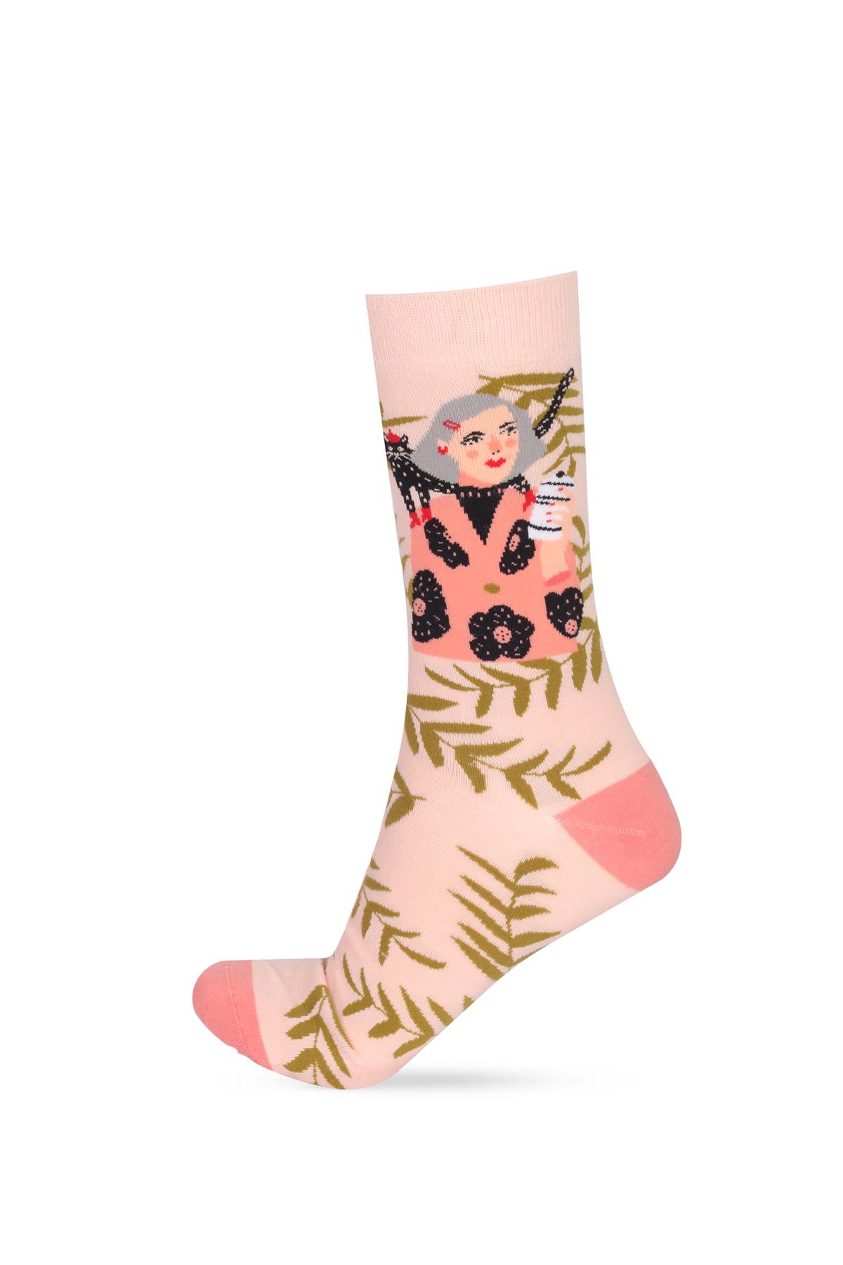 Womens Sock with Girl Figure in Powder Pink