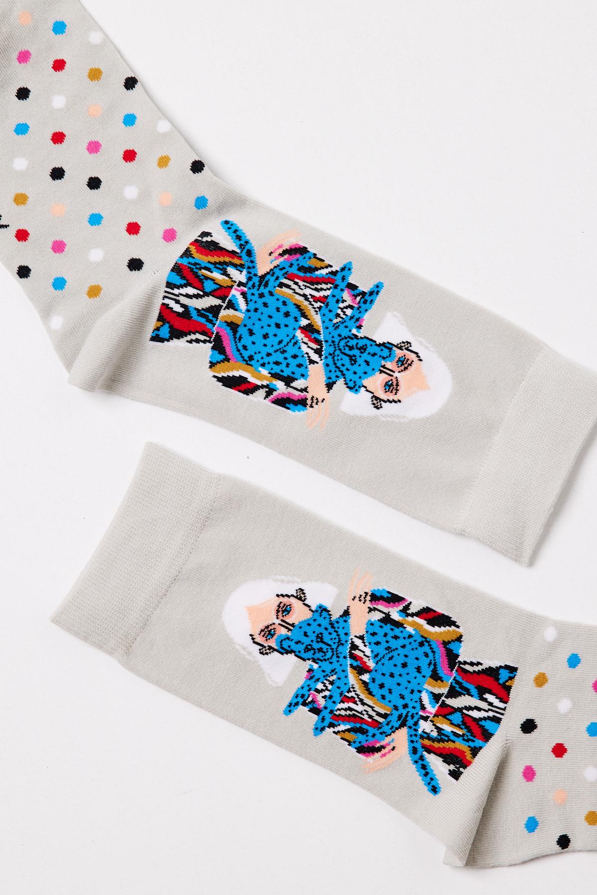 Womens Figurine Ankle Socks Grey