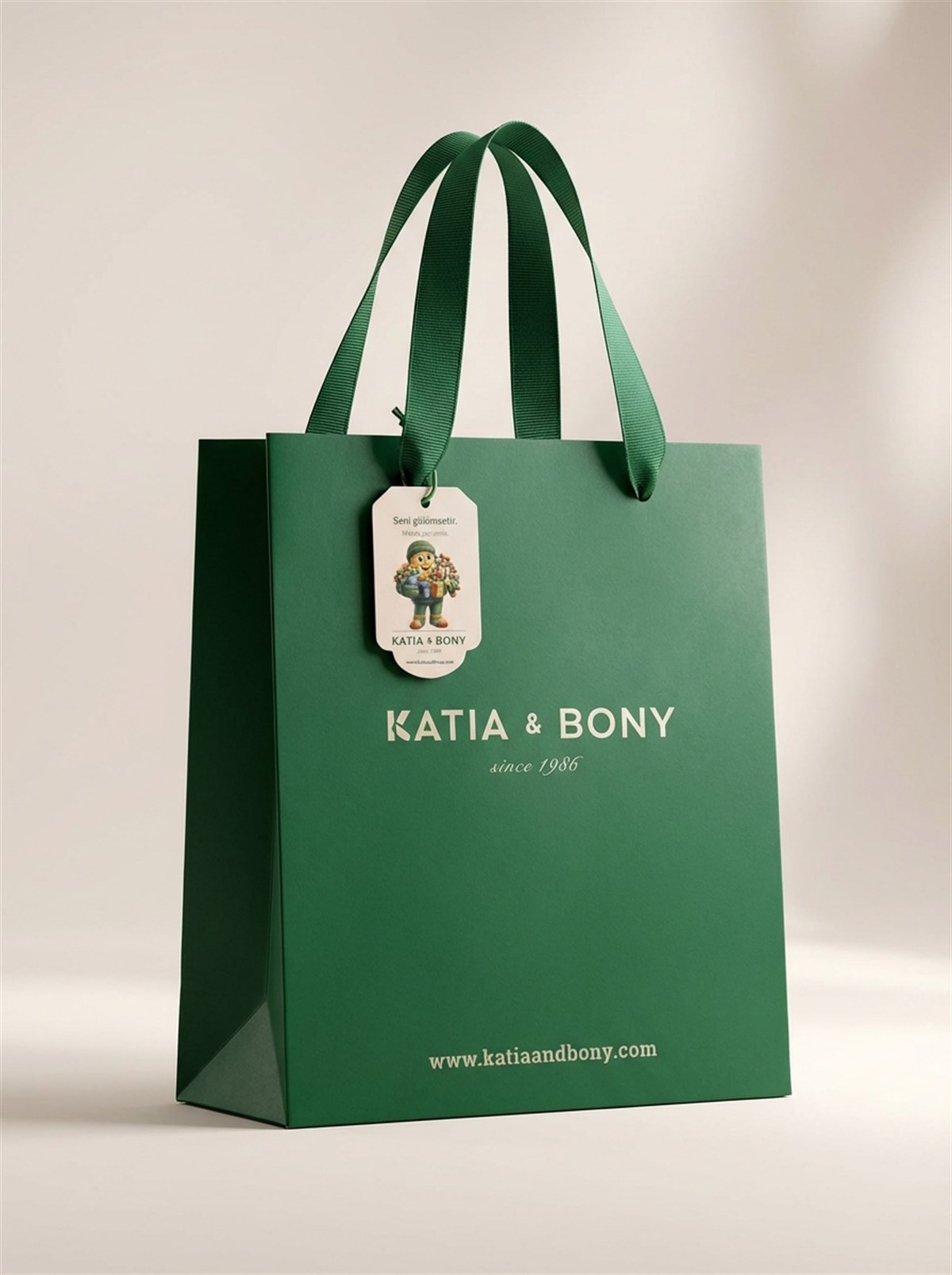 Katia & Bony Premium Baskılı Kraft Büyük Boy Hediye Çantası – Lüks Sunum Serisi Yeşil