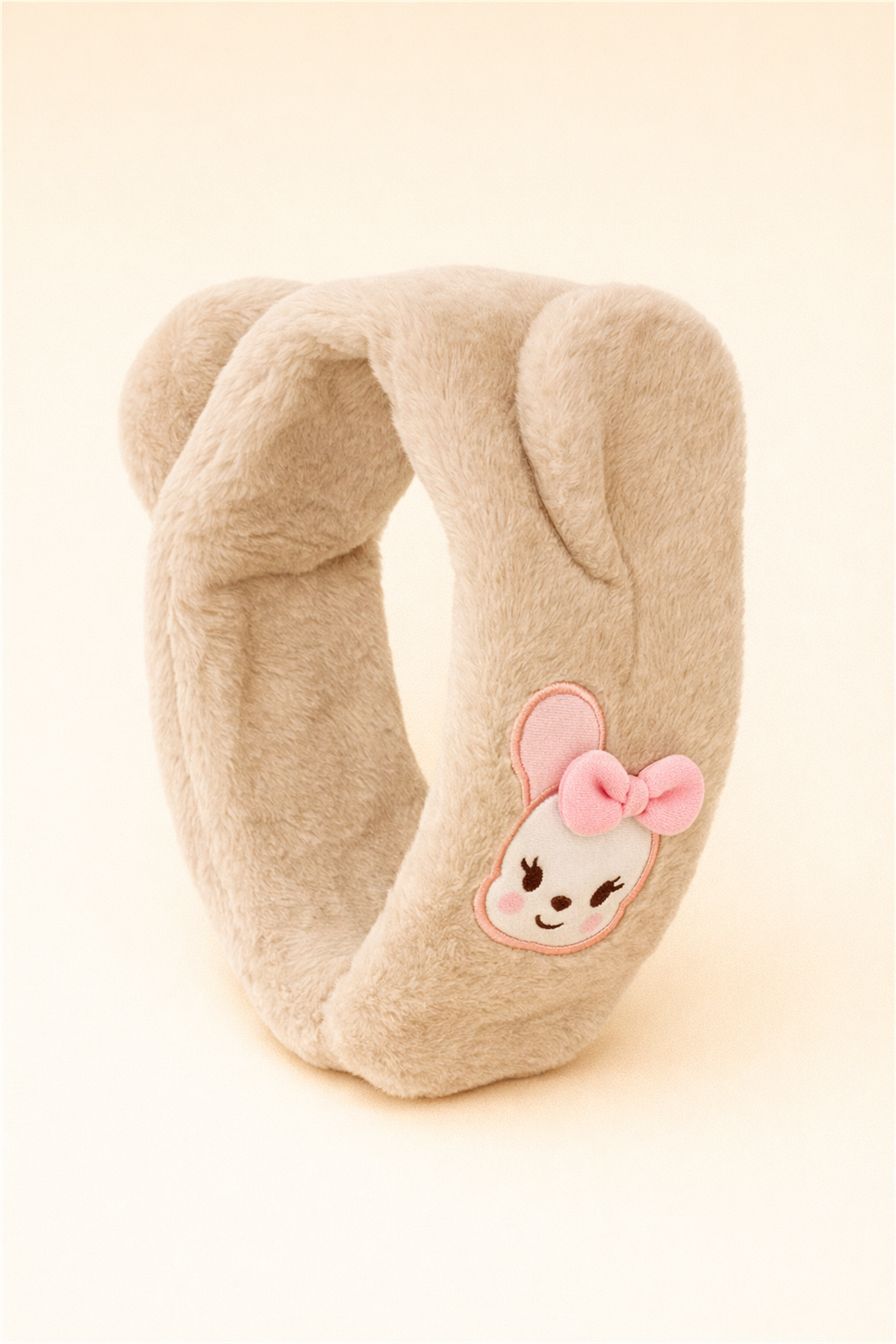 Plush Scarf With Eared Animal Accessories Beige