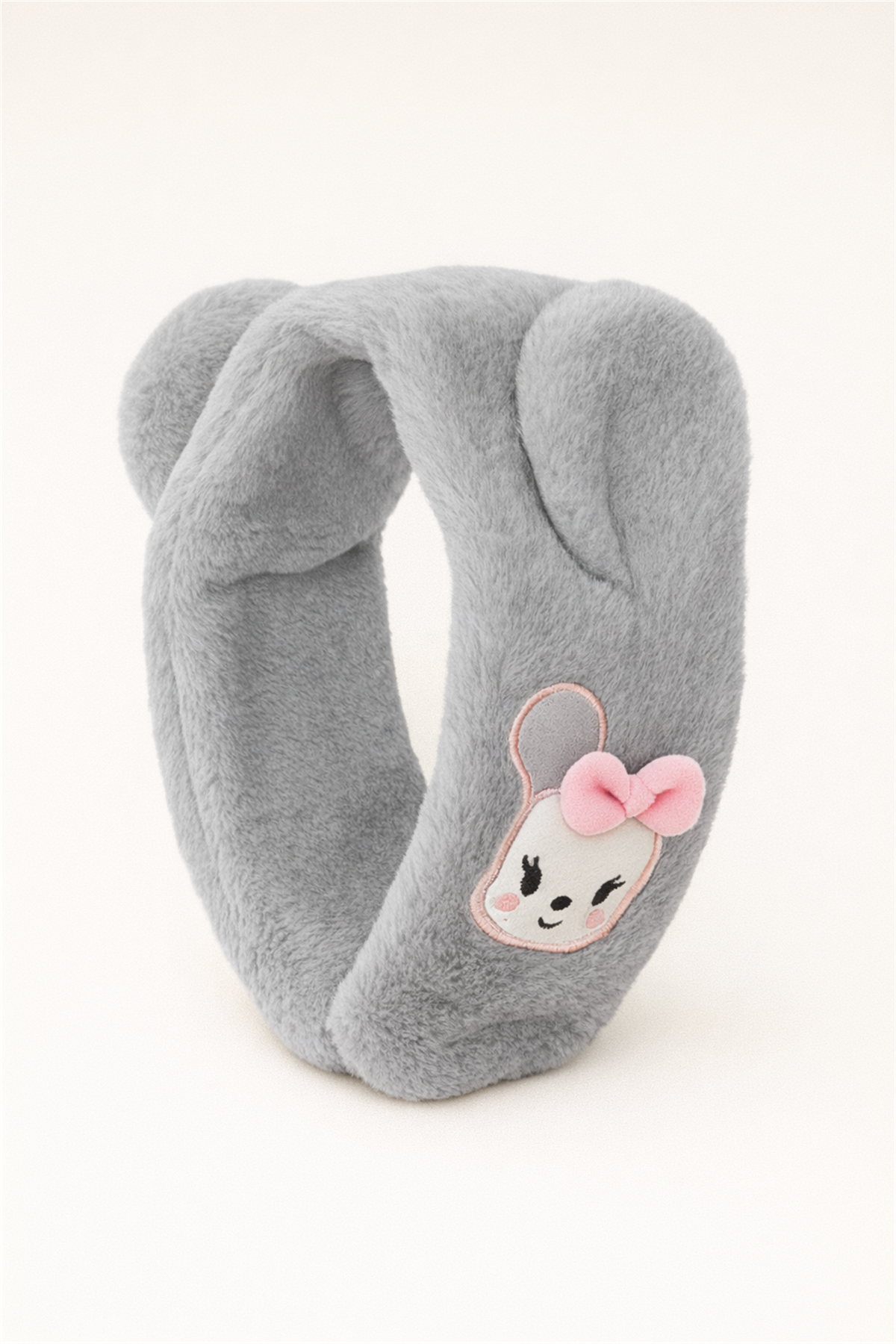 Plush Scarf With Eared Animal Accessories Gray