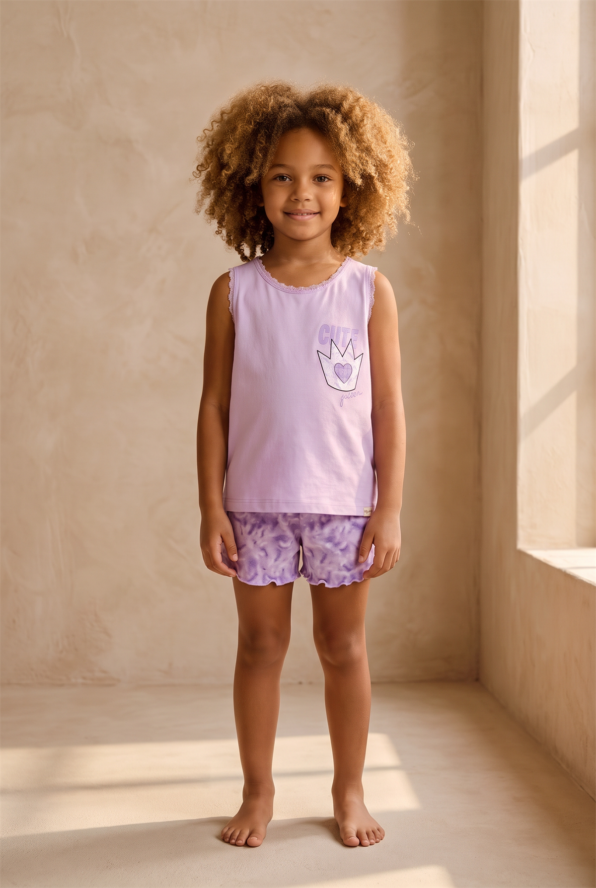 Lavender Kız Çocuk Dantelli Pijama Üst Lila