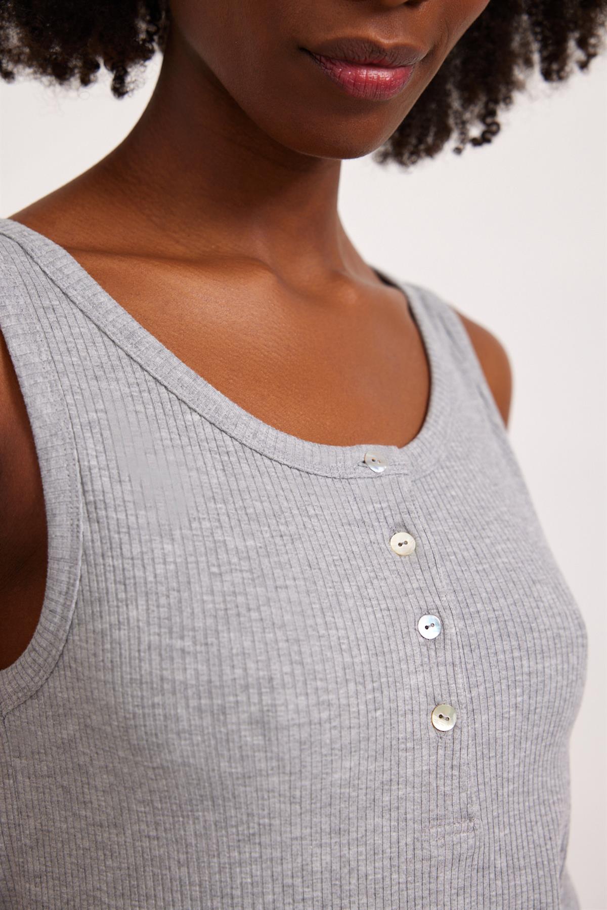 Kadın Loungewear Düğmeli Atlet Gri-Melanj