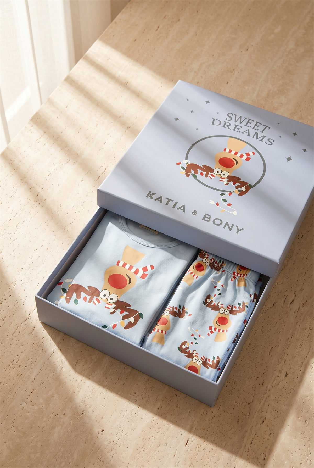 Lovely Deer Kutulu Çocuk Pijama Takımı Mavi