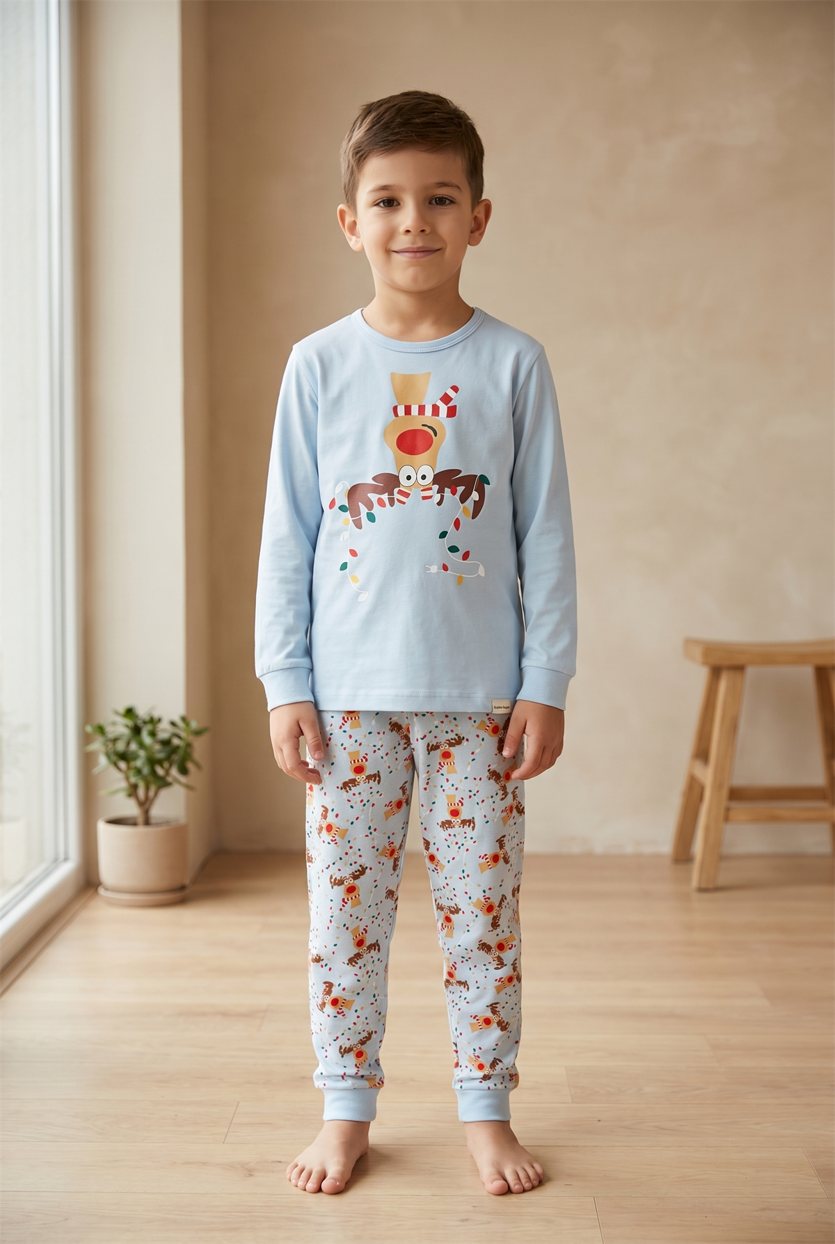 Lovely Deer Kutulu Çocuk Pijama Takımı Mavi