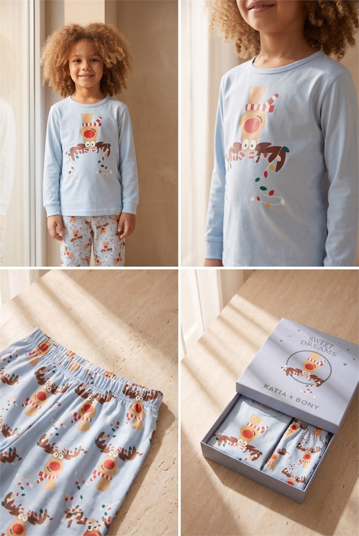 Lovely Deer Kutulu Çocuk Pijama Takımı Mavi
