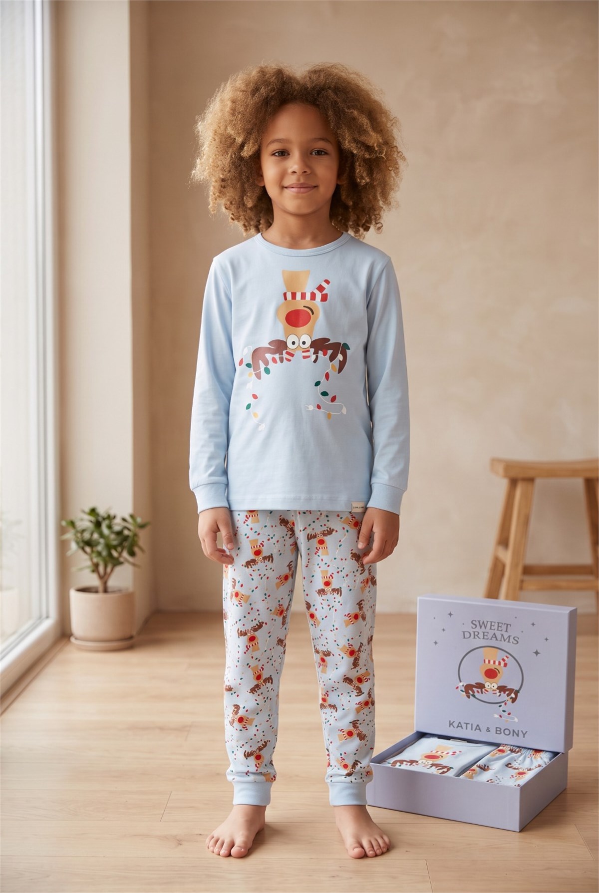 Lovely Deer Kutulu Çocuk Pijama Takımı Mavi