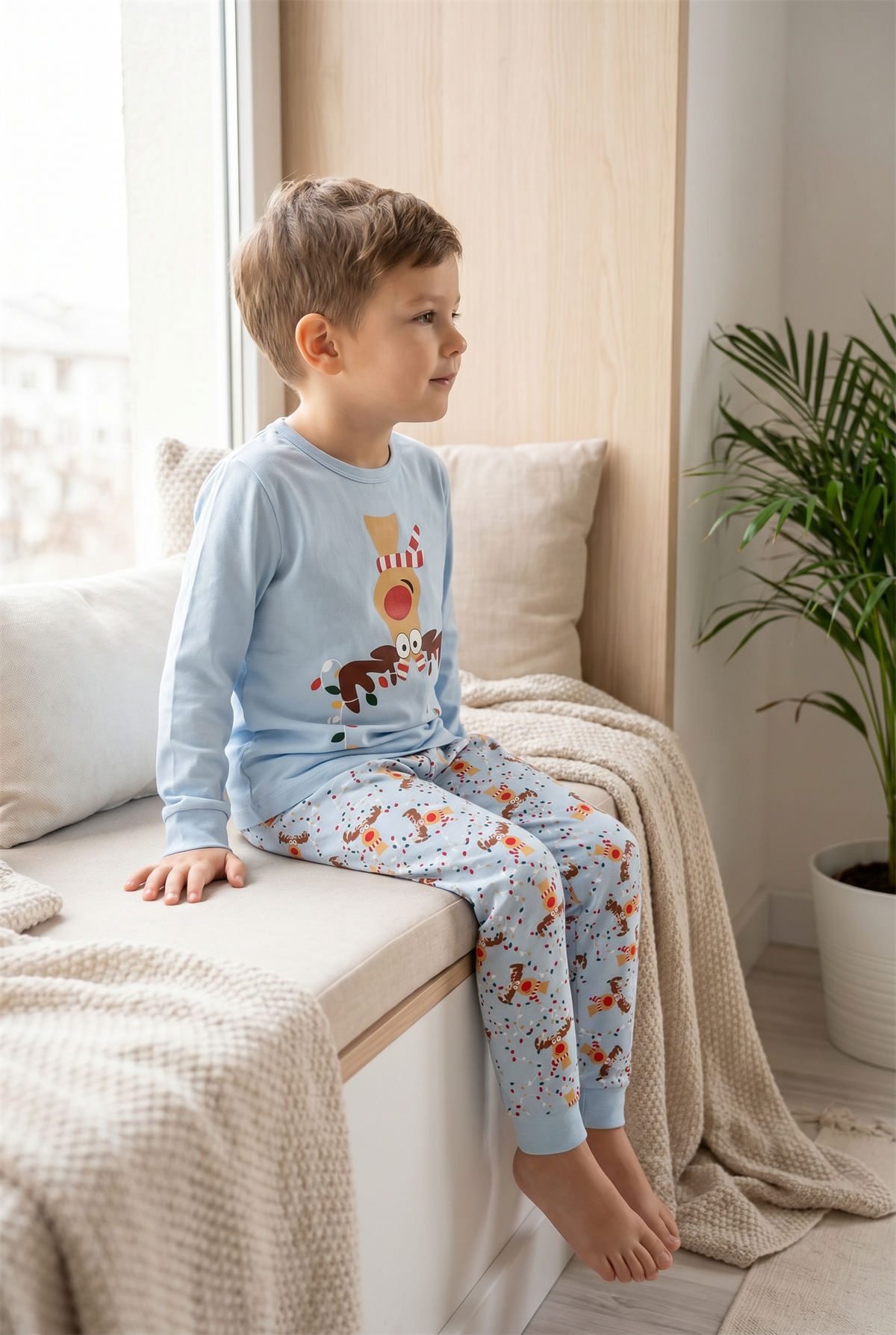 Lovely Deer Kutulu Çocuk Pijama Takımı Mavi