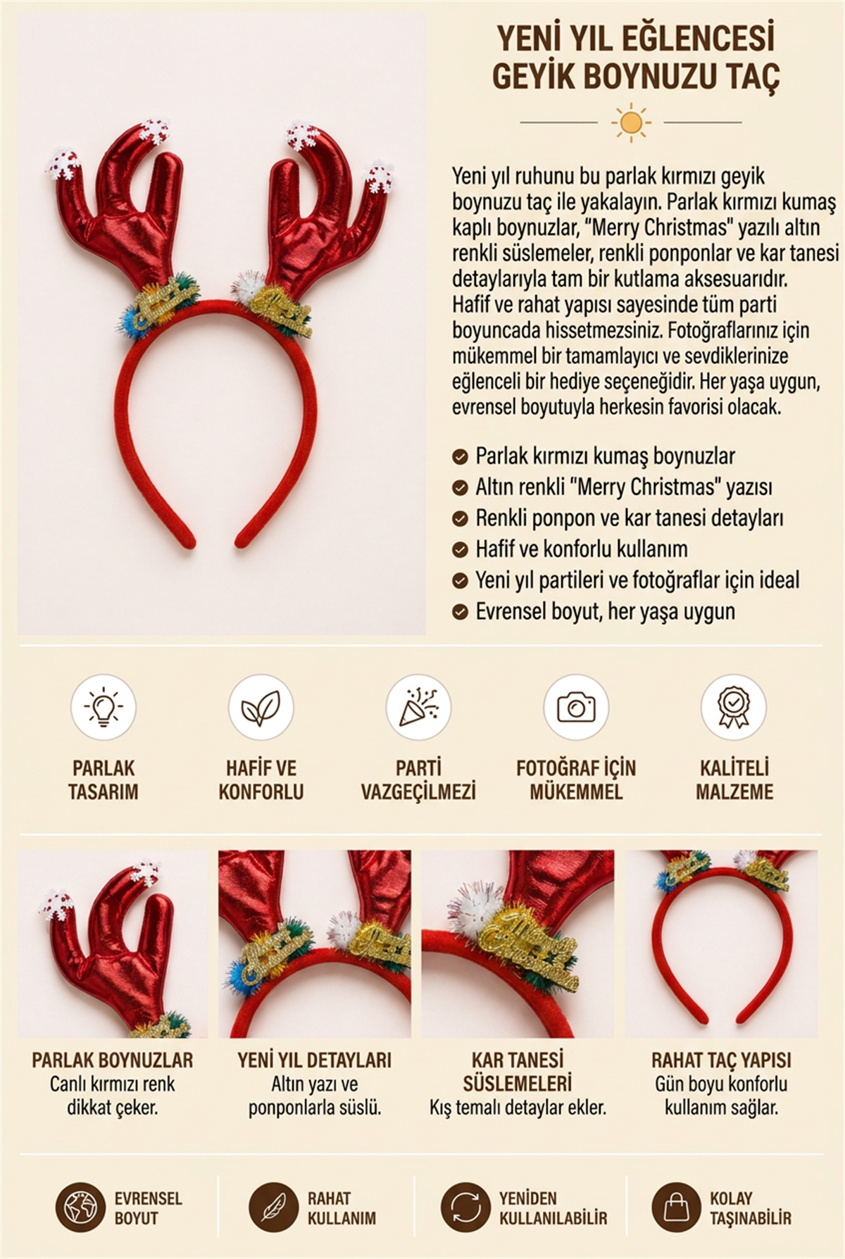 Marry Chirstmas Desenli Noel Taç
