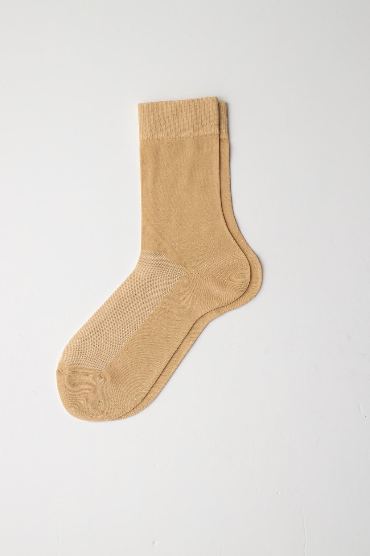 Merserize Fileli Erkek Soket Çorap Bej