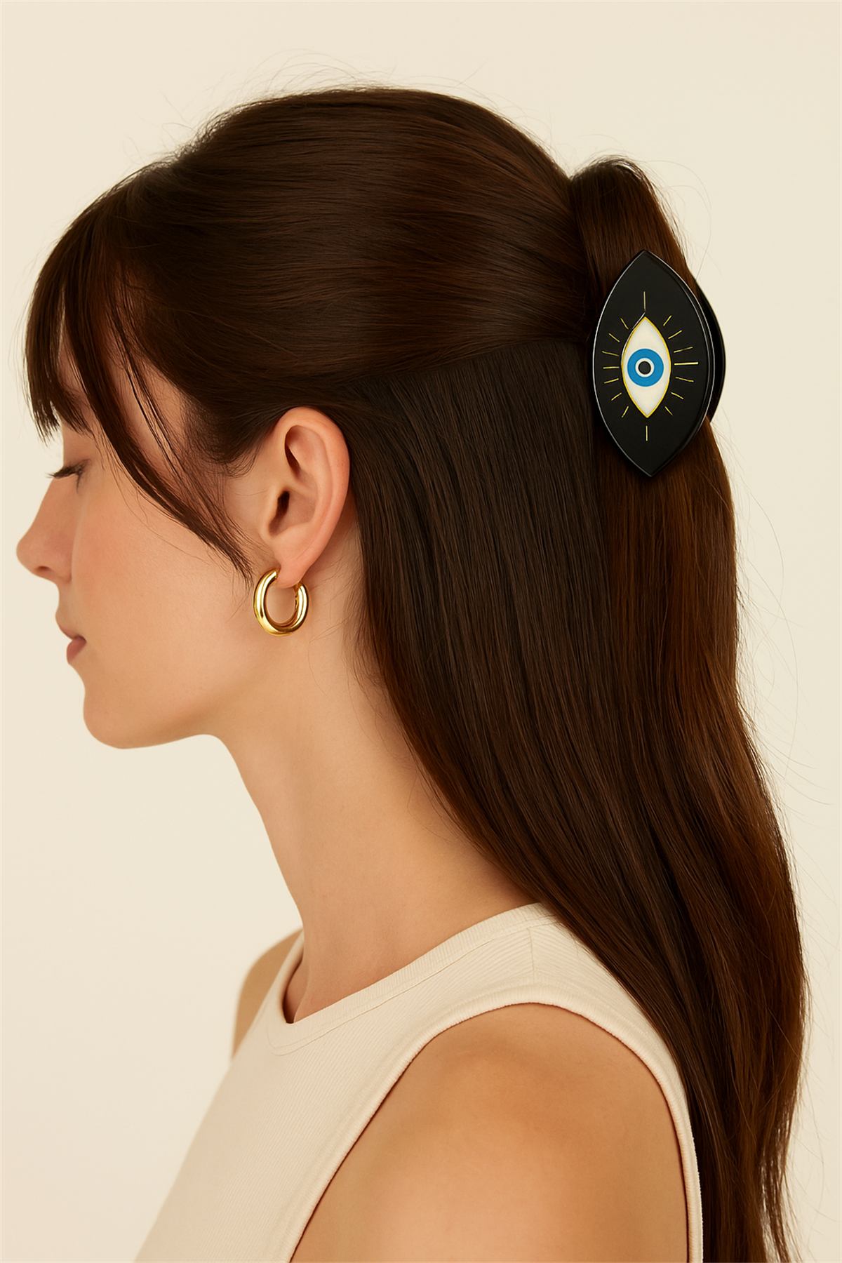 Nazar Boncuklu Kemik Mandal Toka Siyah