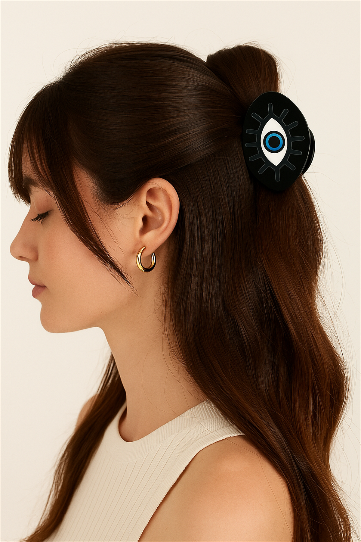 Nazar Boncuklu Kemik Mandal Toka Siyah