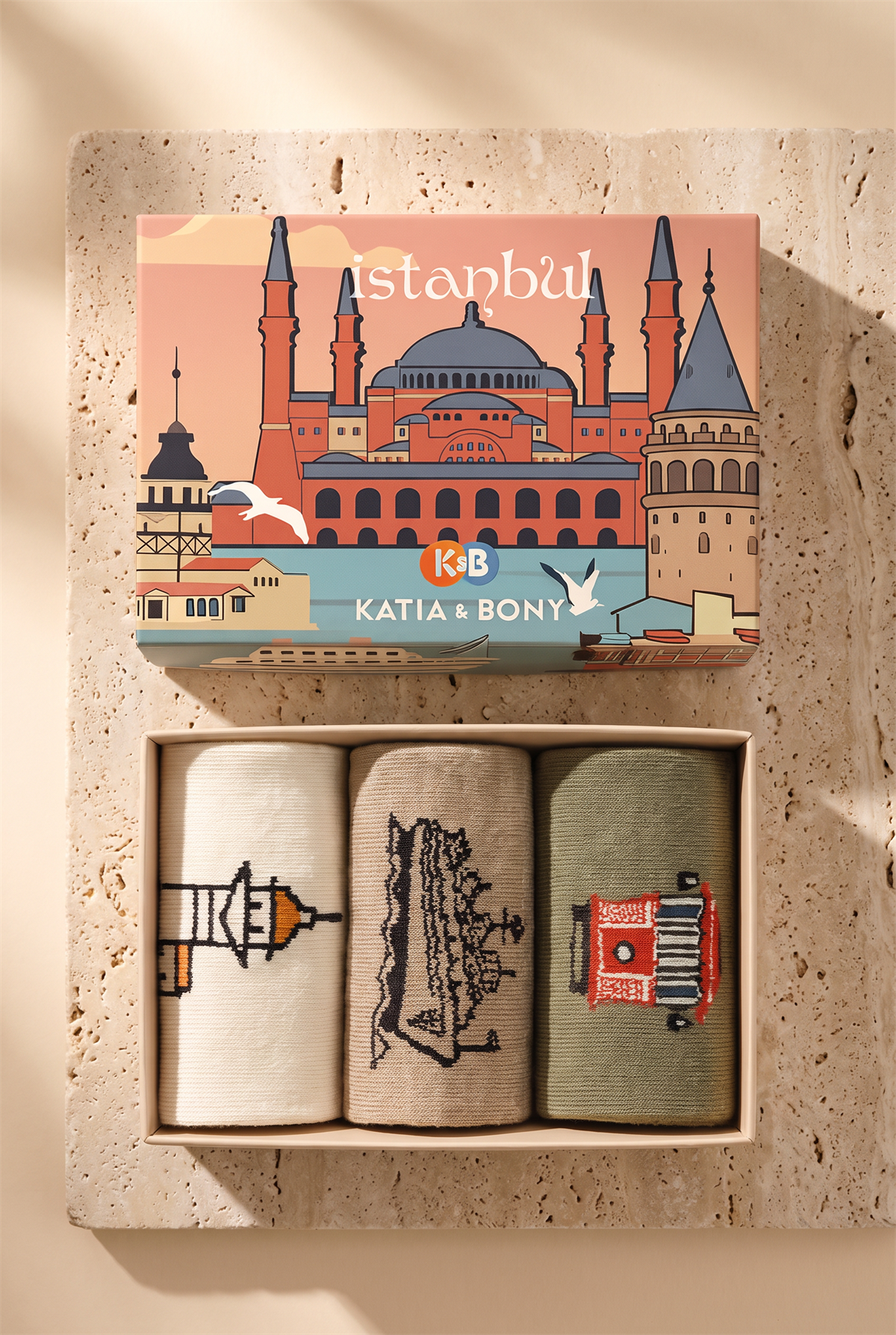Özel İstanbul Koleksiyonu Kutulu 3lü Şehir Serisi Unisex Çorap Seti 