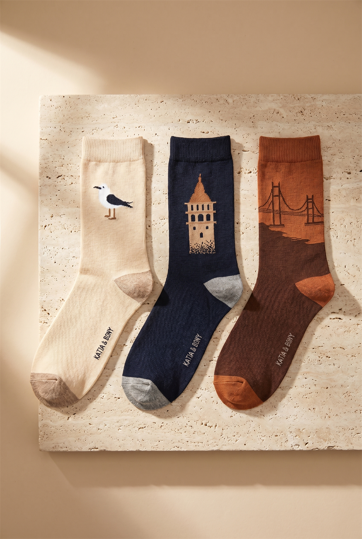 Özel İstanbul Koleksiyonu Kutulu 3lü Şehir İkonları Unisex Çorap Seti