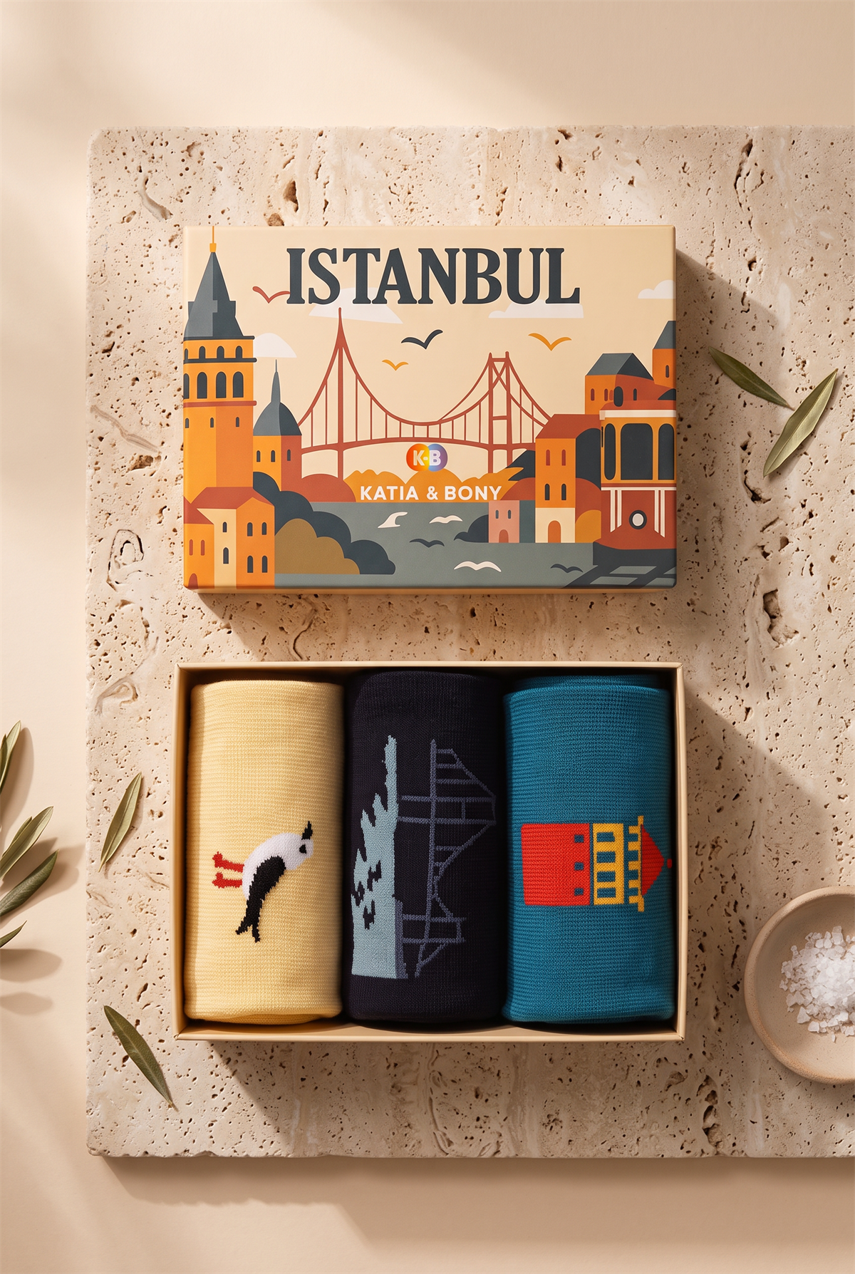 Özel İstanbul Koleksiyonu Kutulu 3lü Şehir İkonları Unisex Çorap Seti