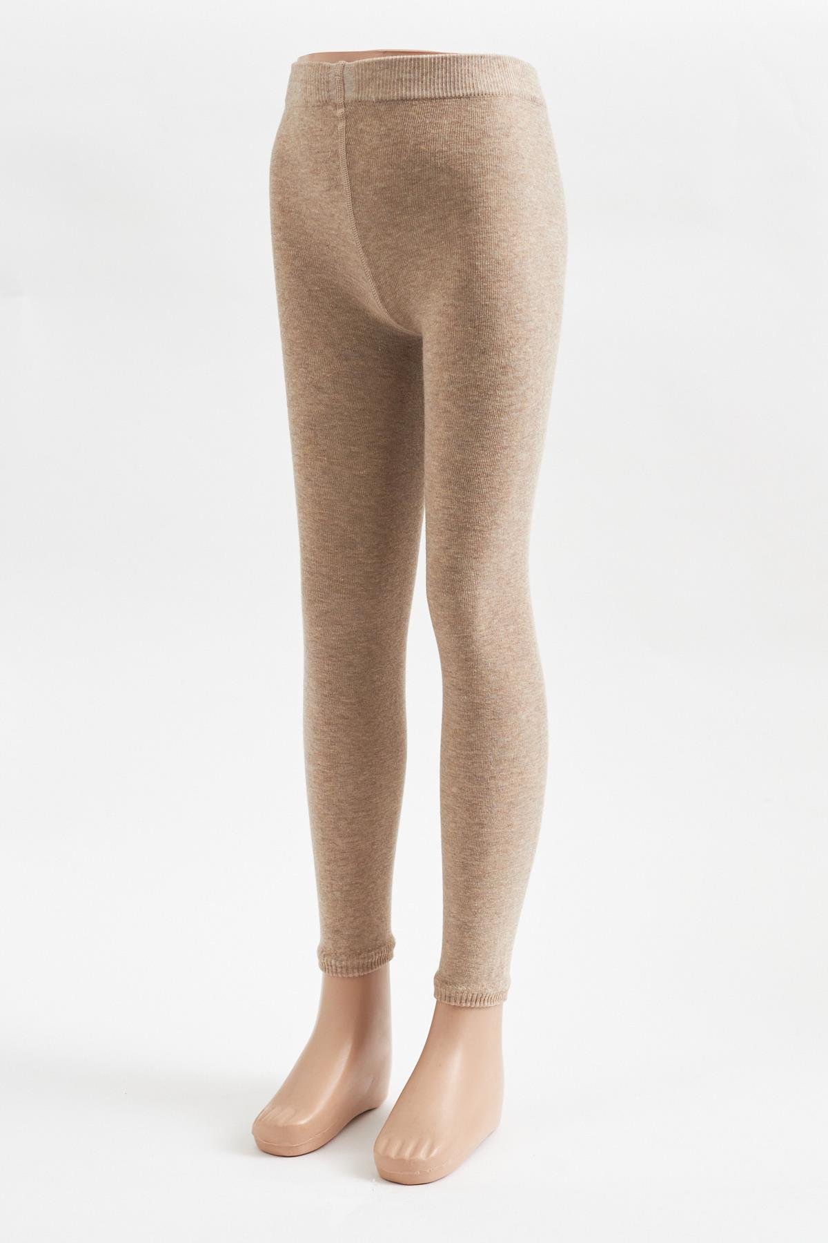 Childrens Cotton Leggings Dark Beige Melange