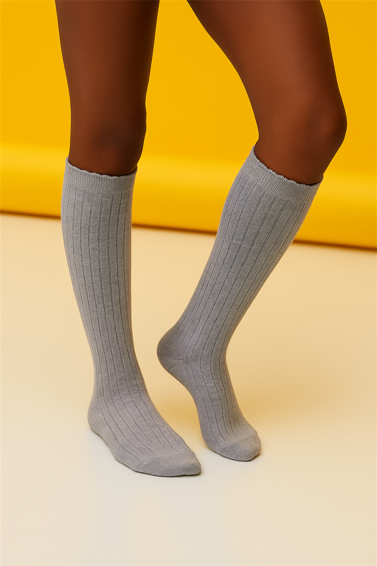 Cotton Knee-High Childrens Socks Gray-Melange