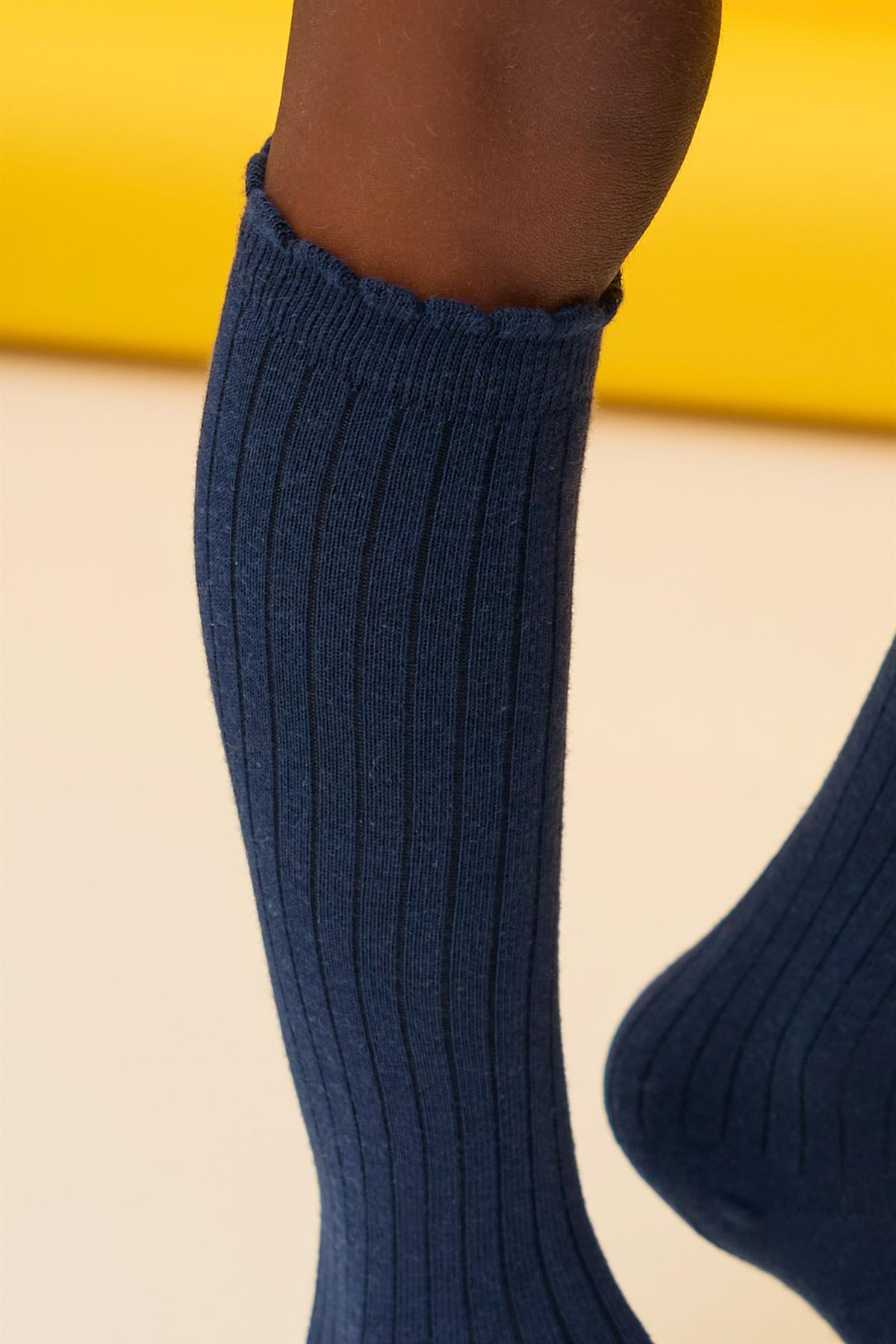 Cotton Knee-High Childrens Socks Navy Blue