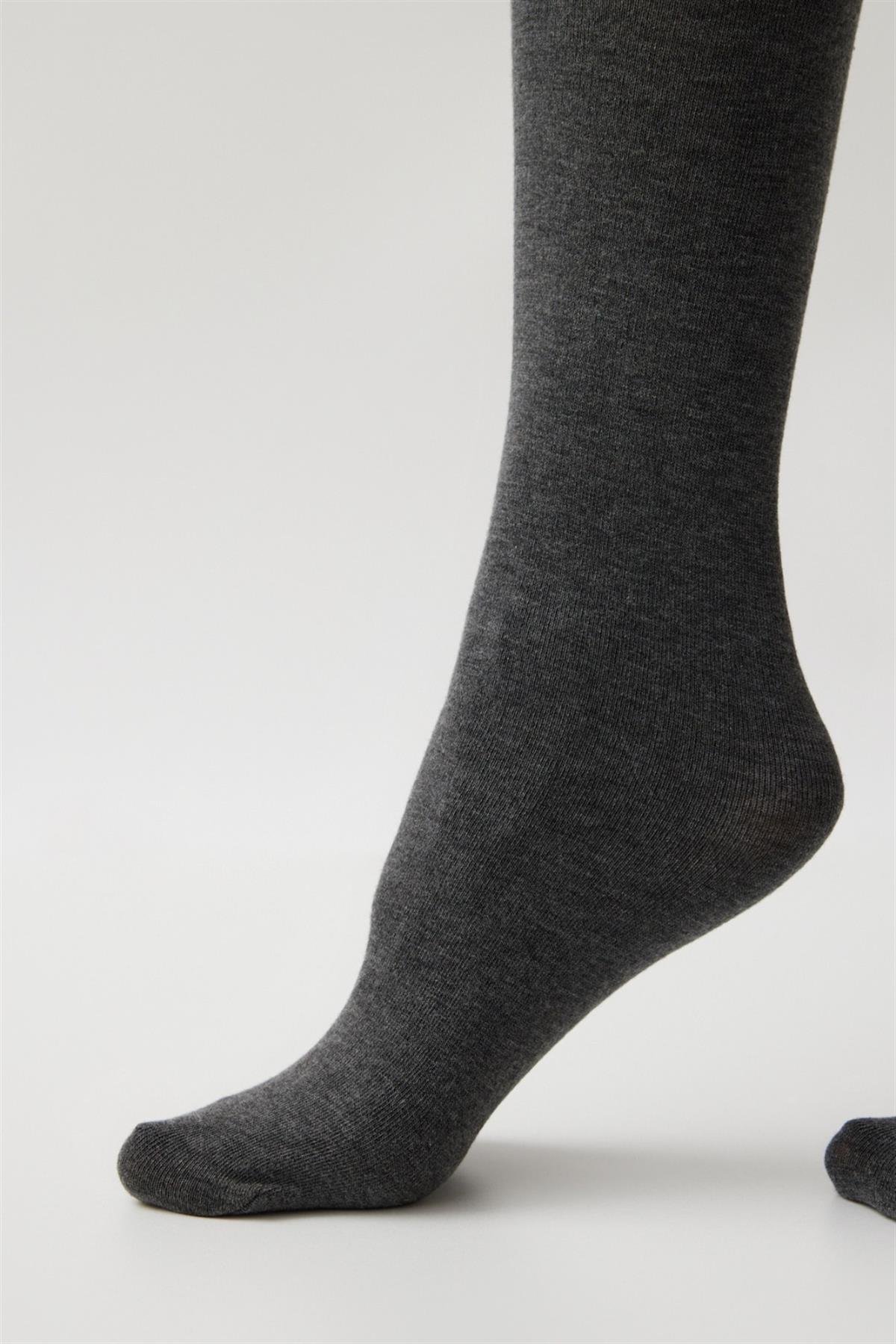 Pamuklu Düz Kadın Külotlu Çorap Antrasit
