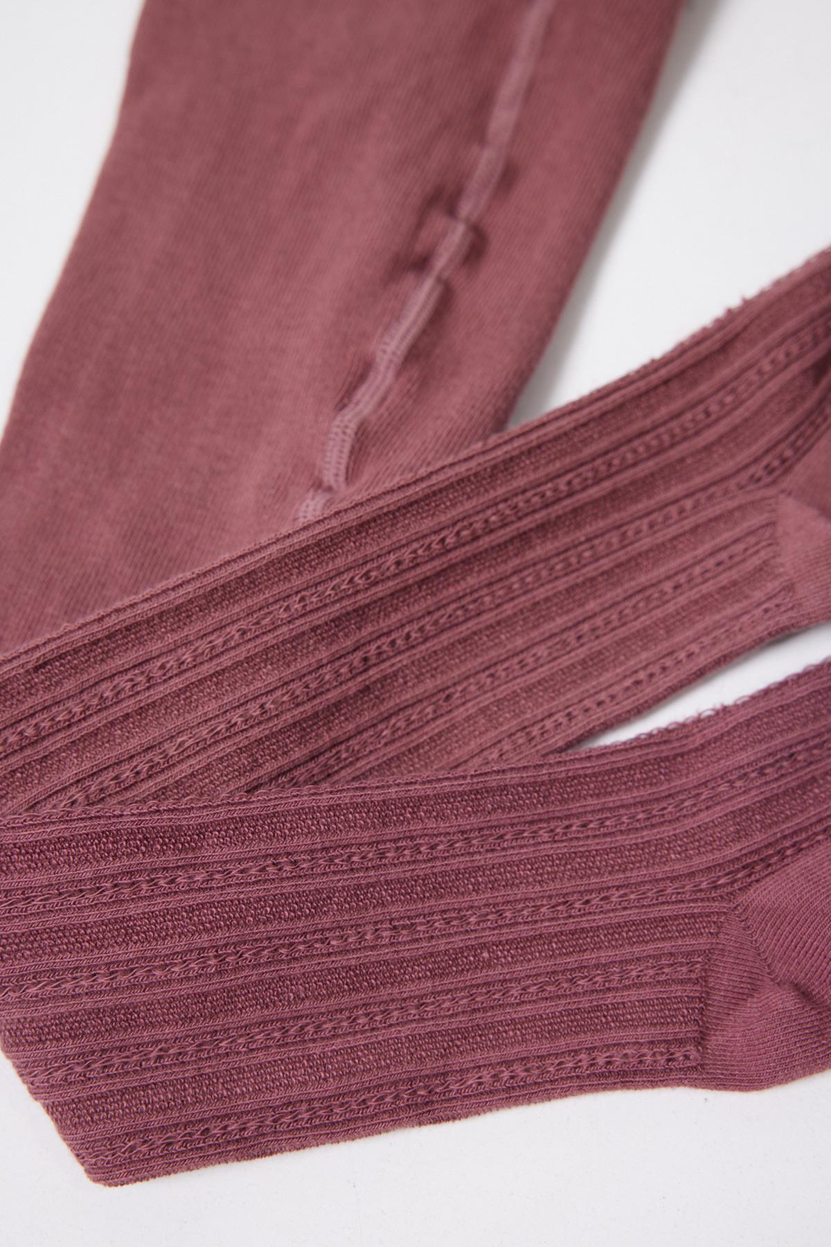 Pamuklu Örgü Desenli Bebek Külotlu Çorap MÜRDÜM