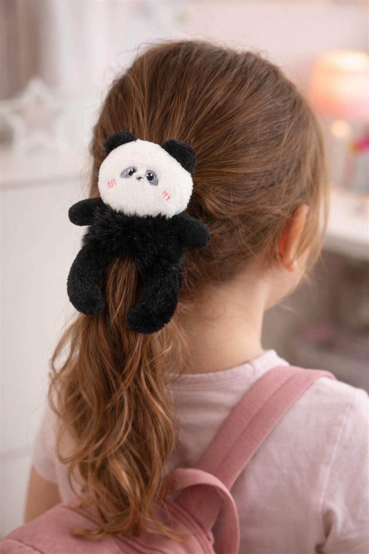 Panda Aksesuarlı Lastik Toka Siyah