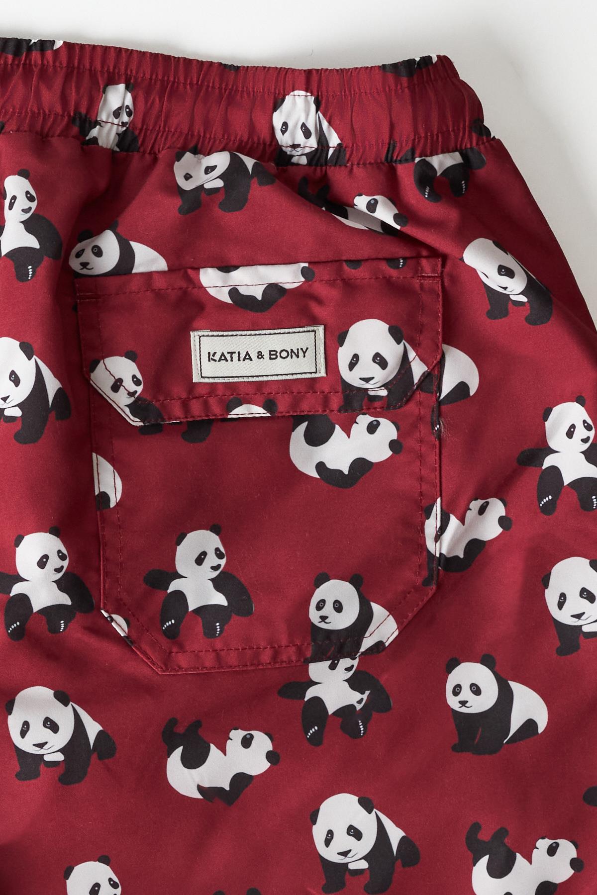 Mens Panda Pattern Swim Shorts Burgundy