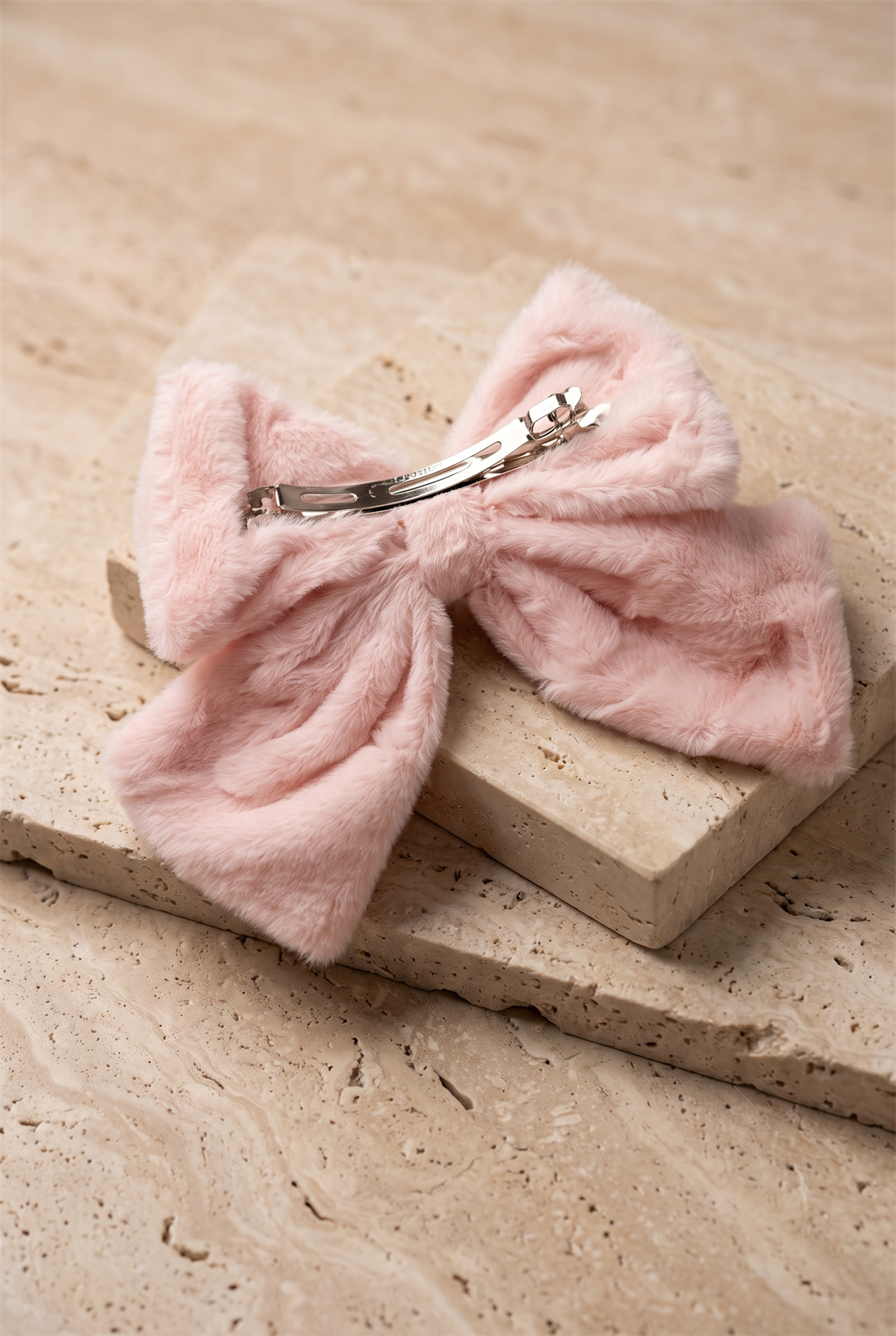 Peluş Fiyonklu Pofuduk Otomat Toka Pembe