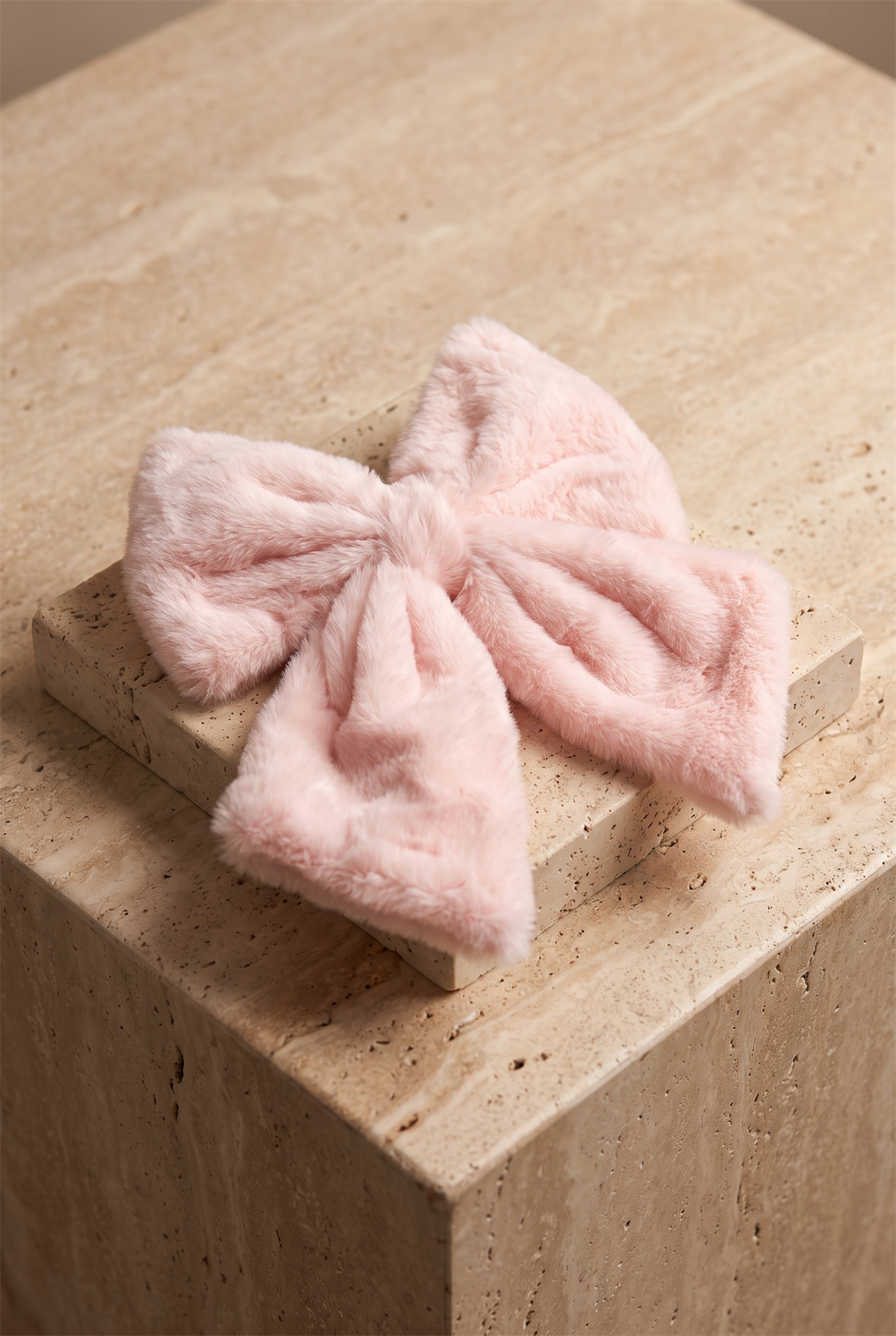 Peluş Fiyonklu Pofuduk Otomat Toka Pembe