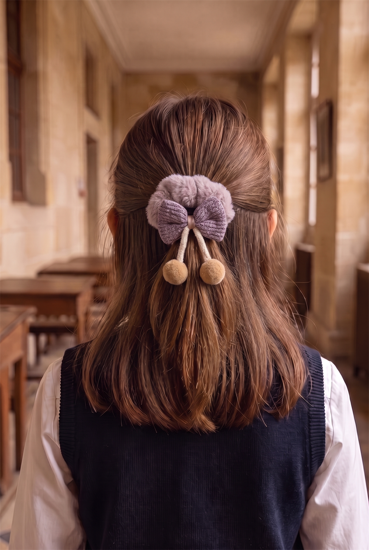 Peluş Lastikli Pofuduk Fiyonklu Lastik Toka Lila