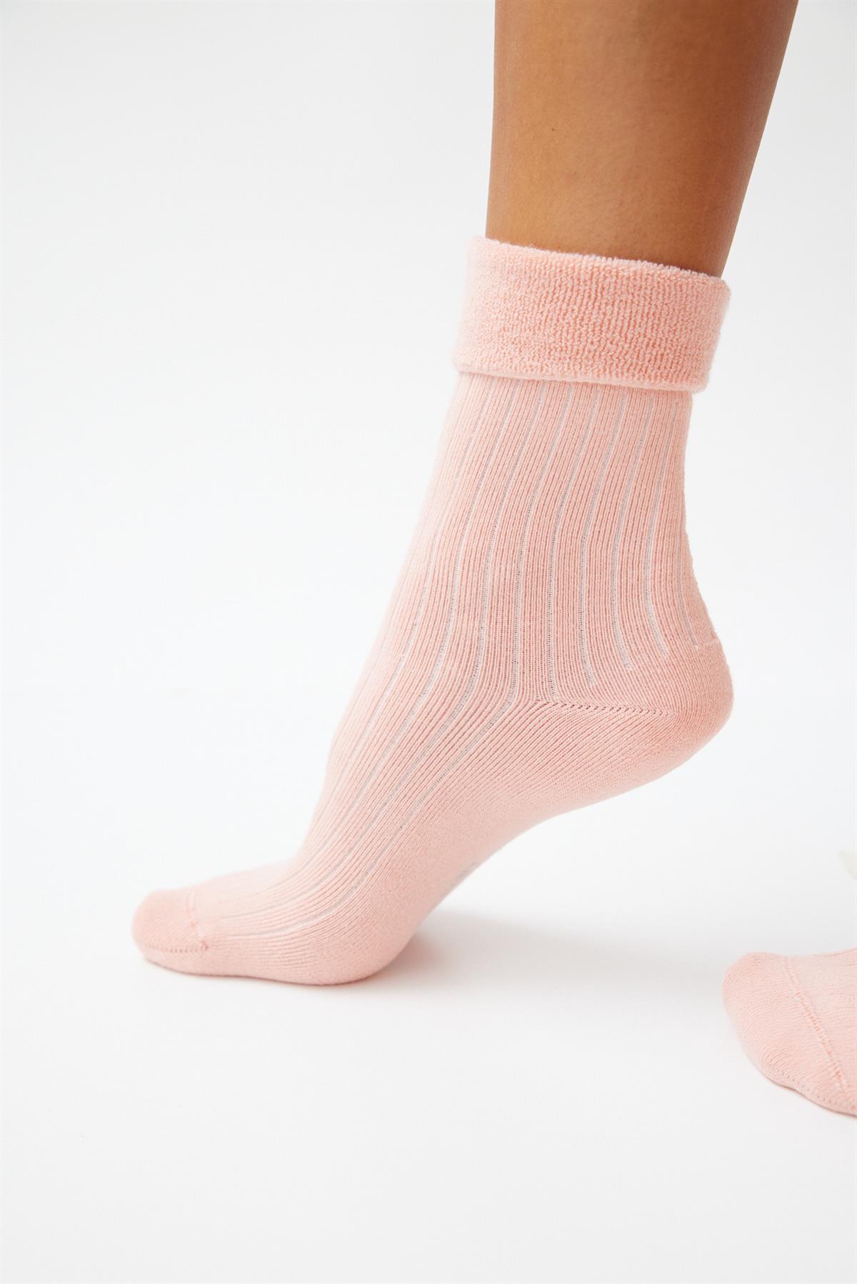 Womens Pink Colored Towel Ankle Socks