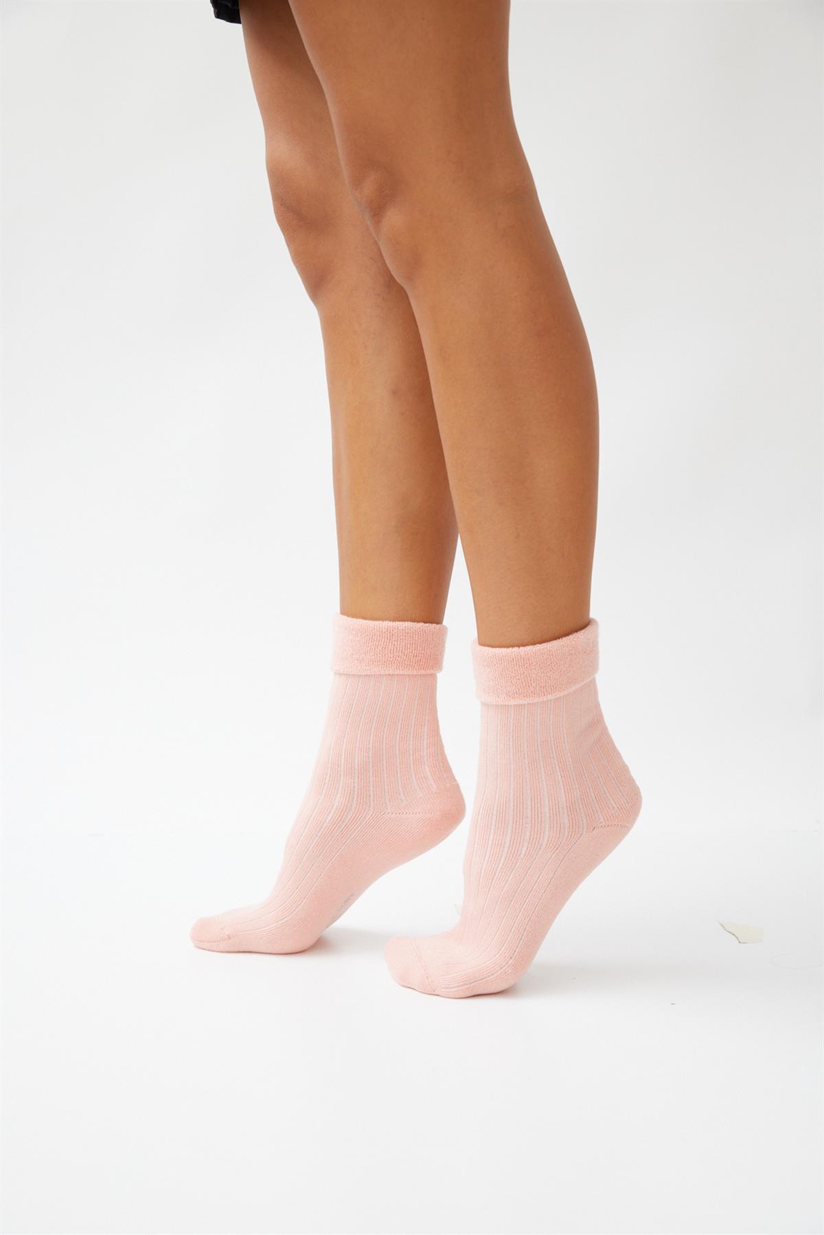 Womens Pink Colored Towel Ankle Socks