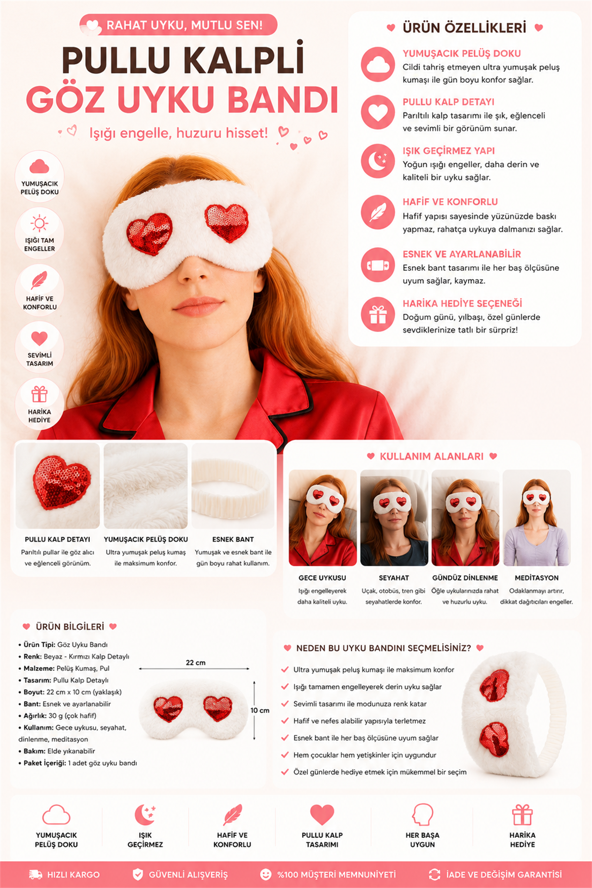 Sequin Heart Eye Sleeping Headband White