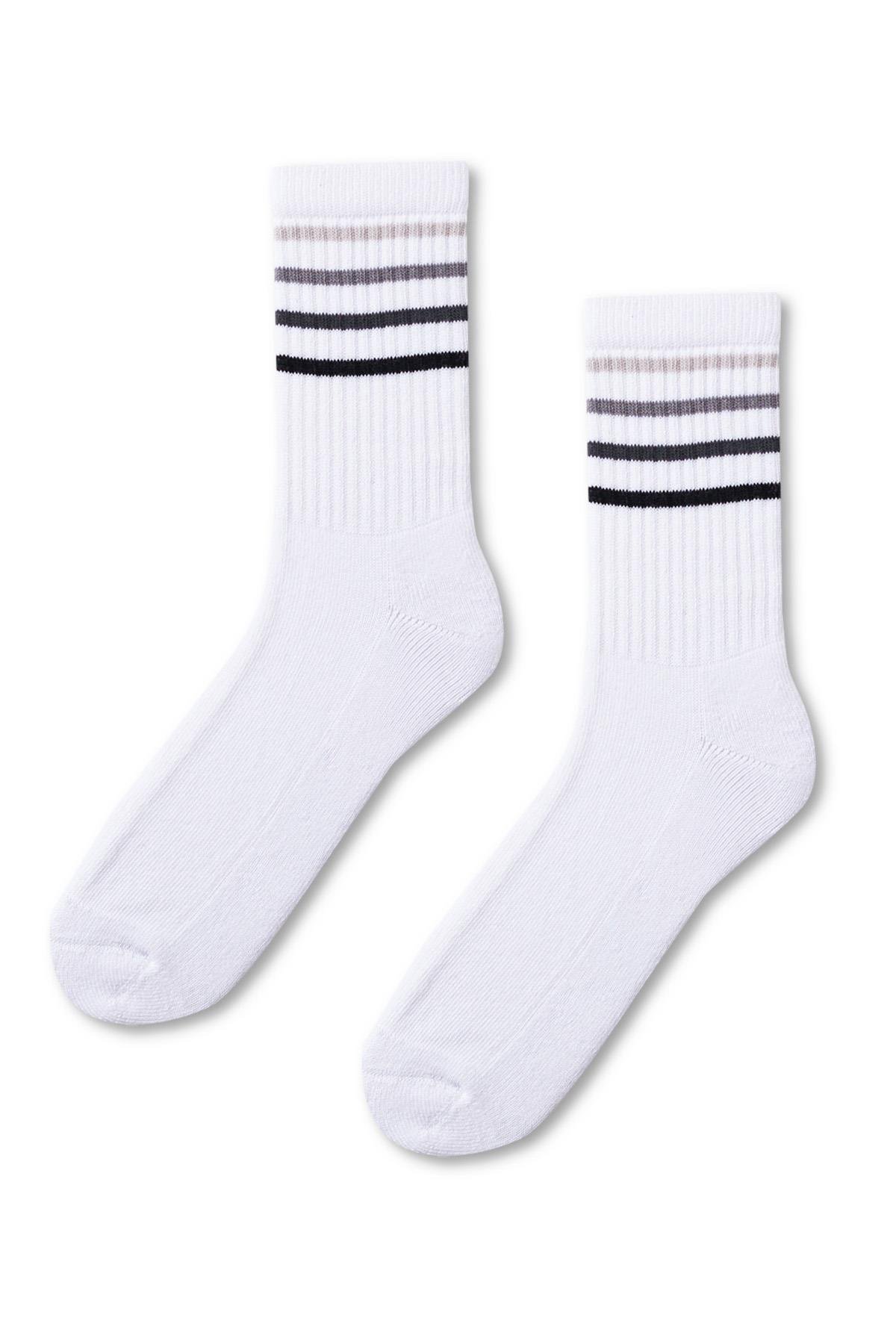 Colorful Striped Toweling Socks White/Grey