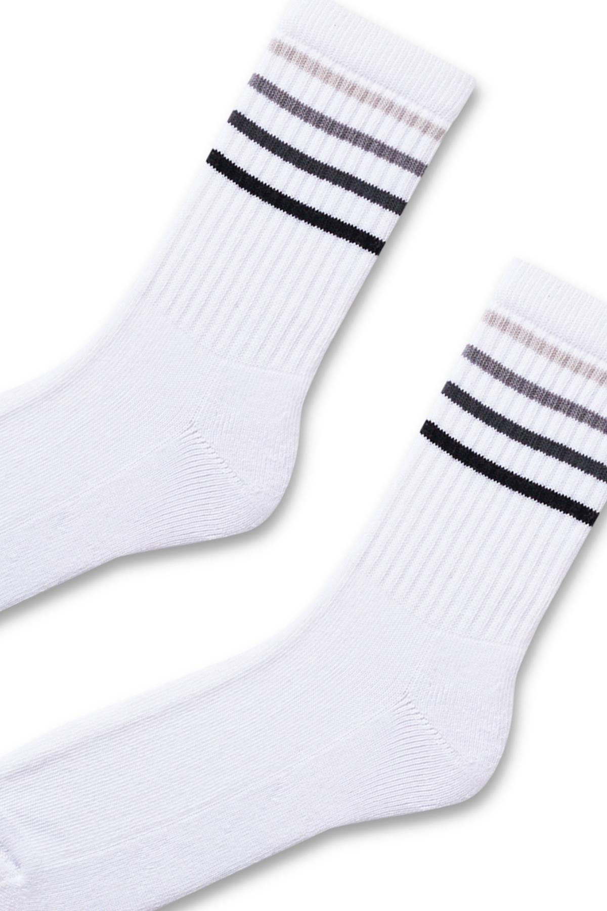 Colorful Striped Toweling Socks White/Grey
