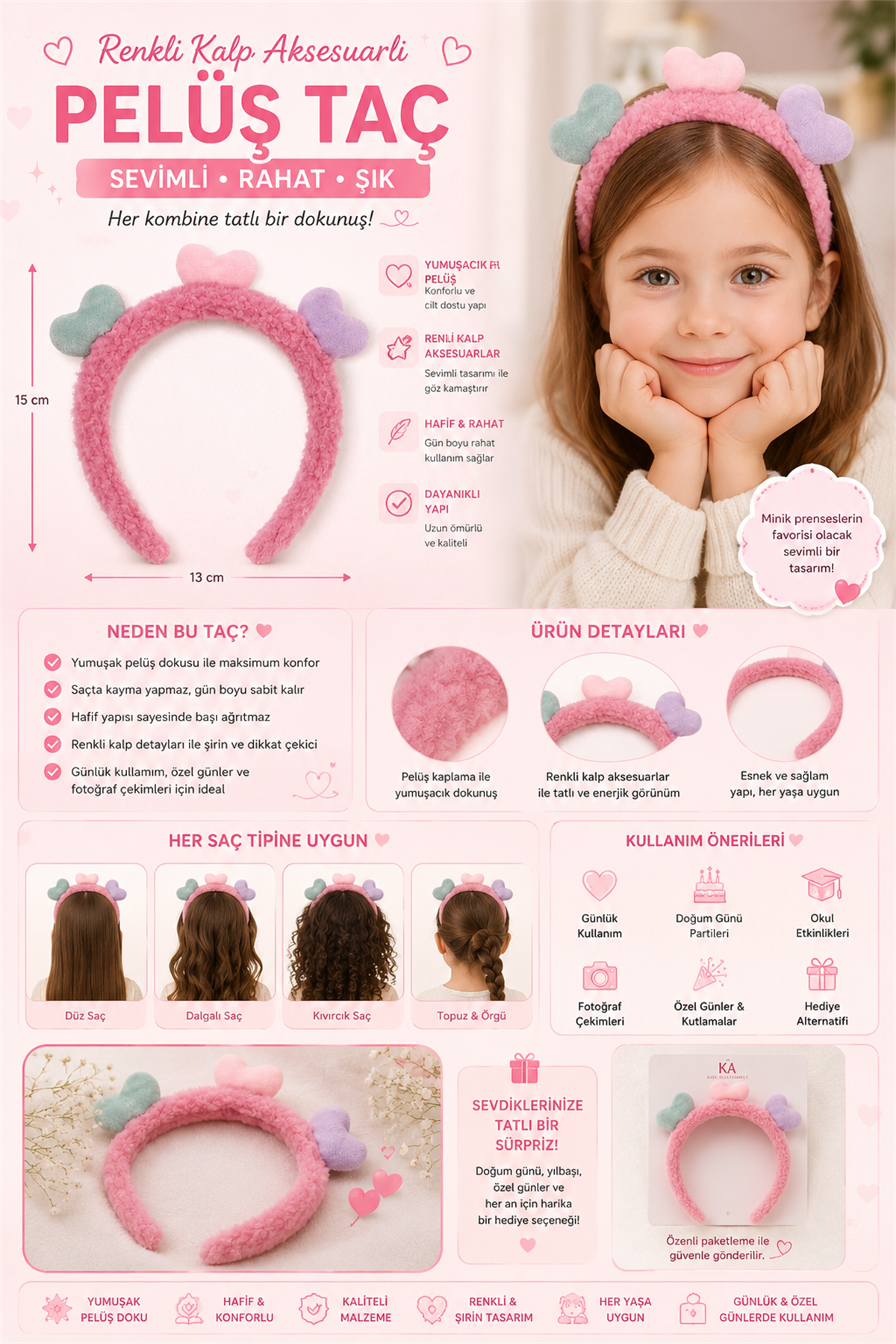 Crown Dark Pink With Colorful Heart Accessory