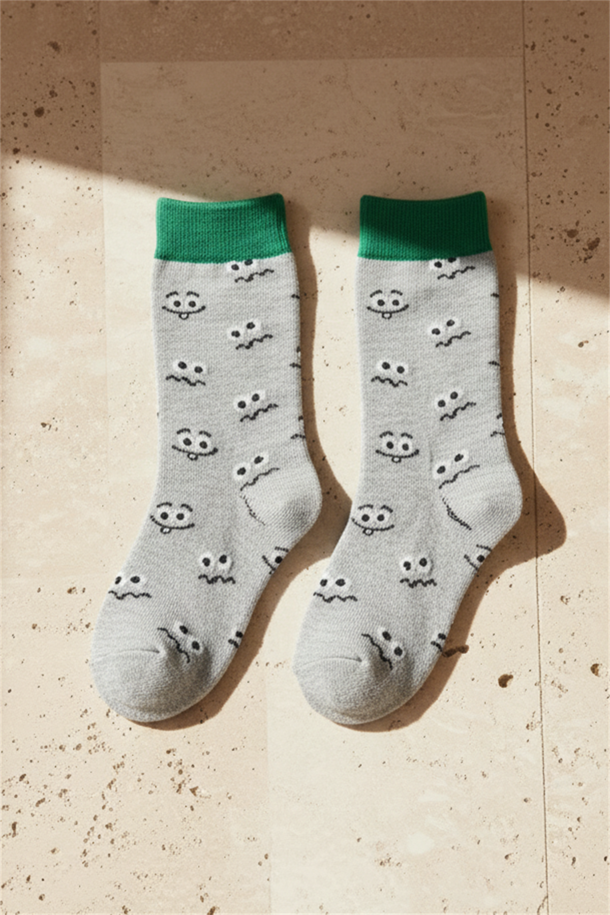 Confused Face Patterned Gray Childrens Socks