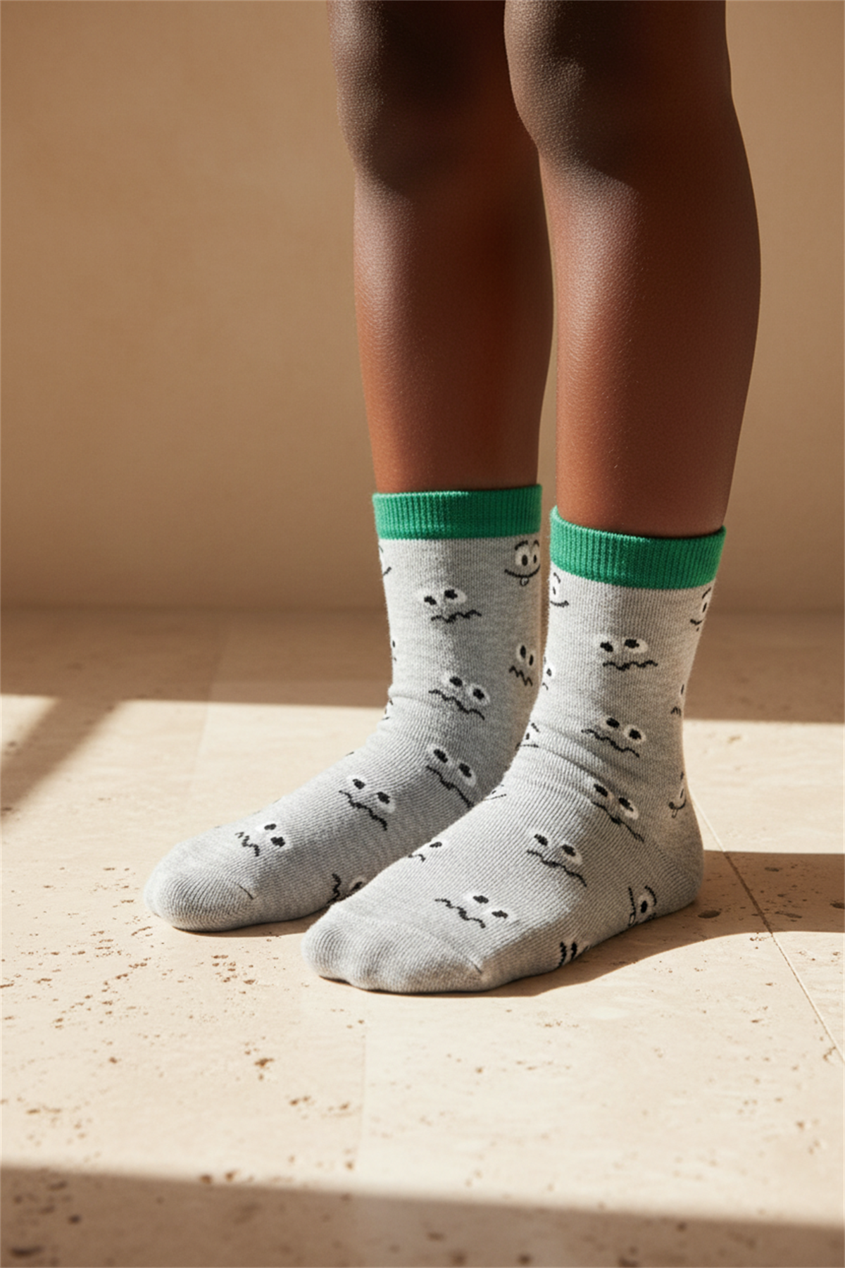 Confused Face Patterned Gray Childrens Socks