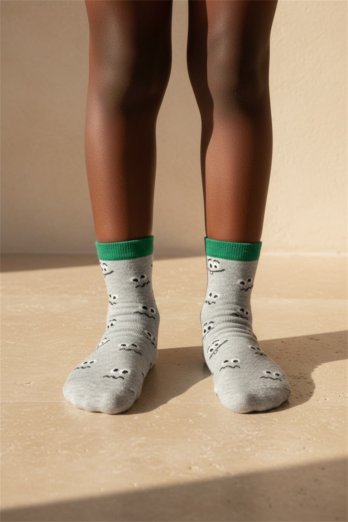 Confused Face Patterned Gray Childrens Socks