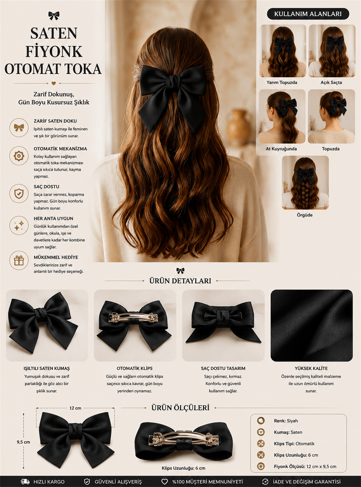Saten Fiyonk Otomat Toka Siyah