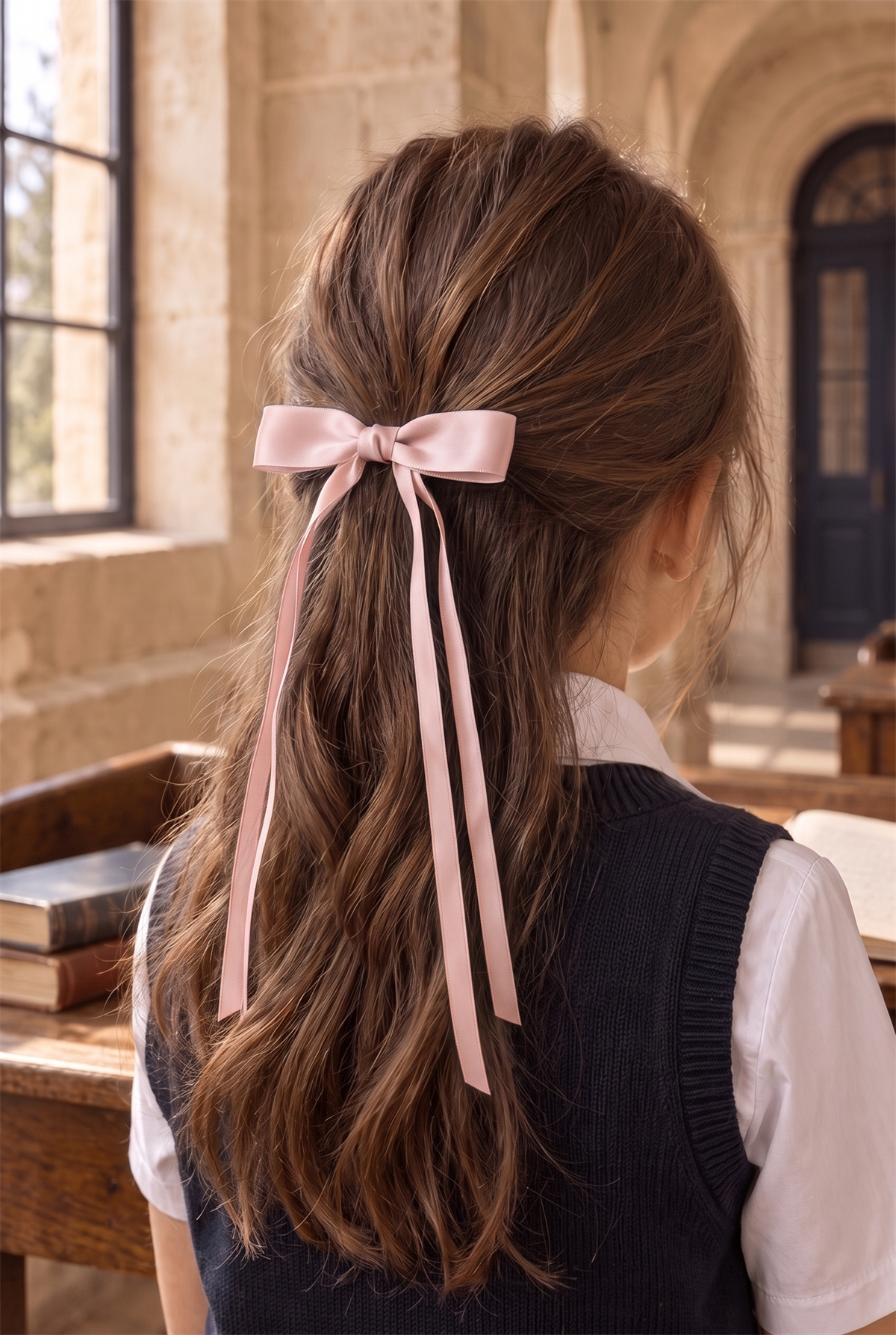Saten Fiyonklu İnce Kurdeleli Fiyonk Toka Pembe