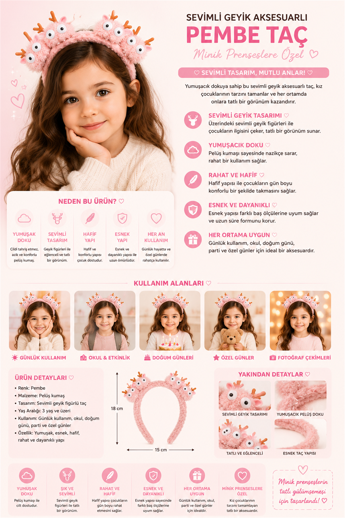 Pink Crown With Cute Deer Accessory