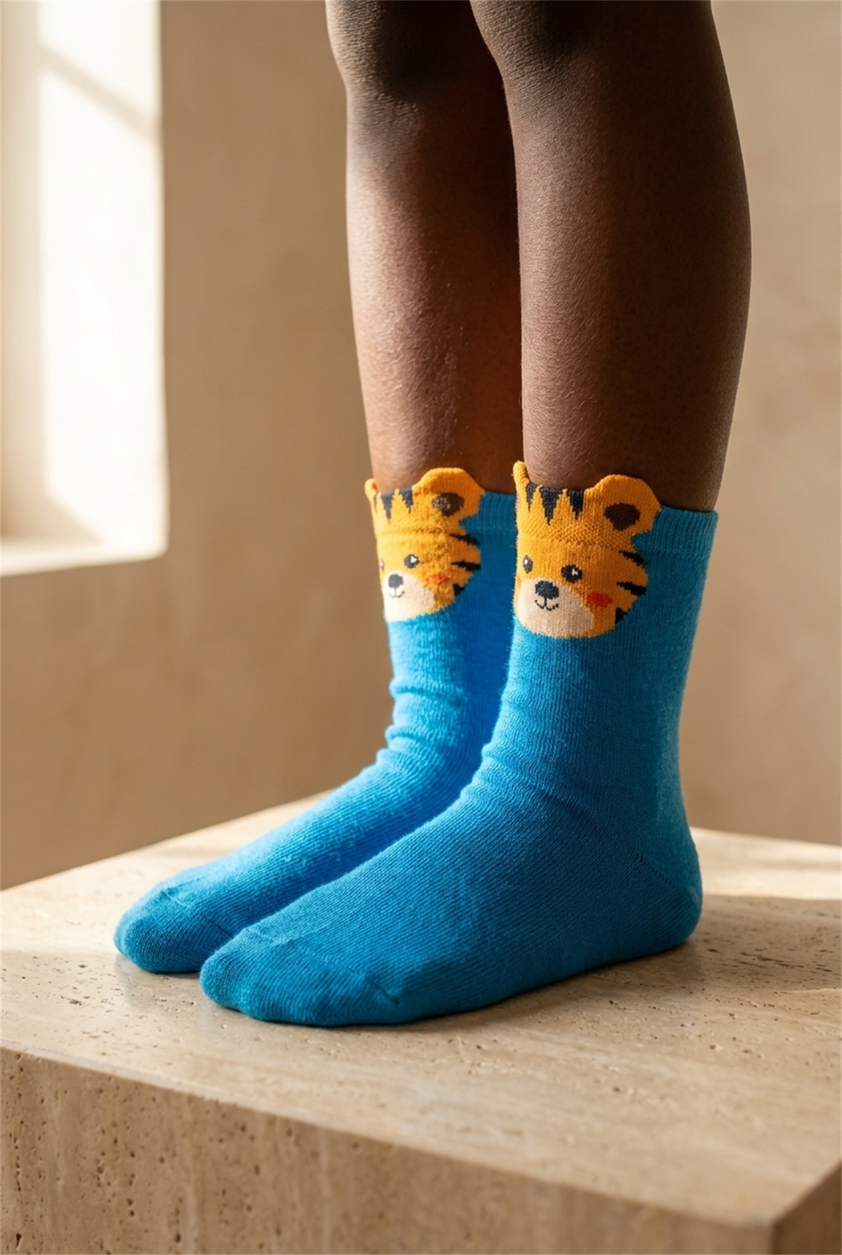 Blue Childrens Socket Socks With Cute Animal Pattern