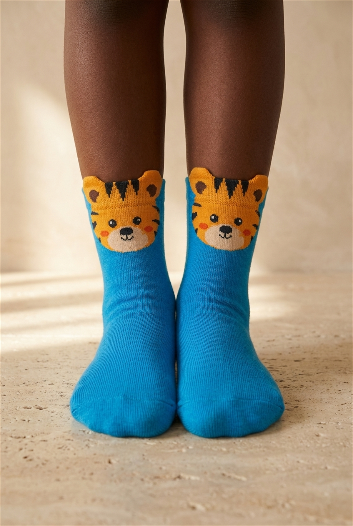 Blue Childrens Socket Socks With Cute Animal Pattern