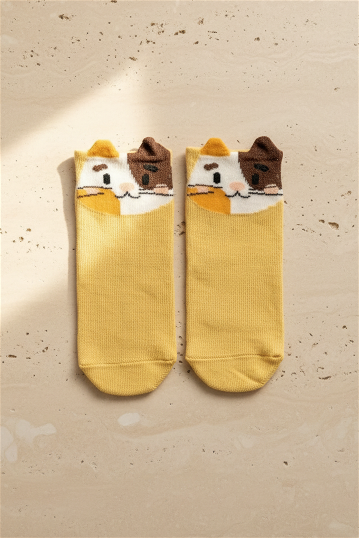 Yellow Childrens Socket Socks With Cute Animal Pattern