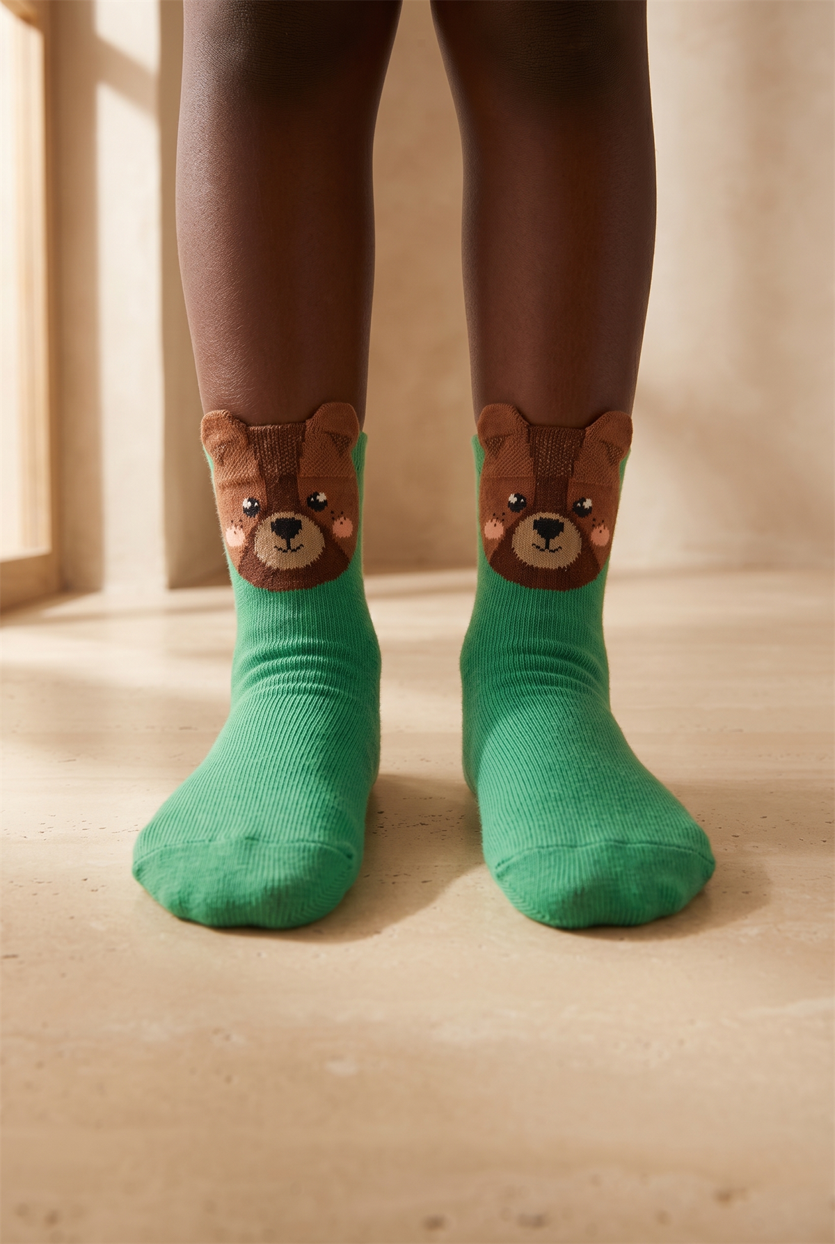 Green Childrens Socket Socks With Cute Animal Pattern