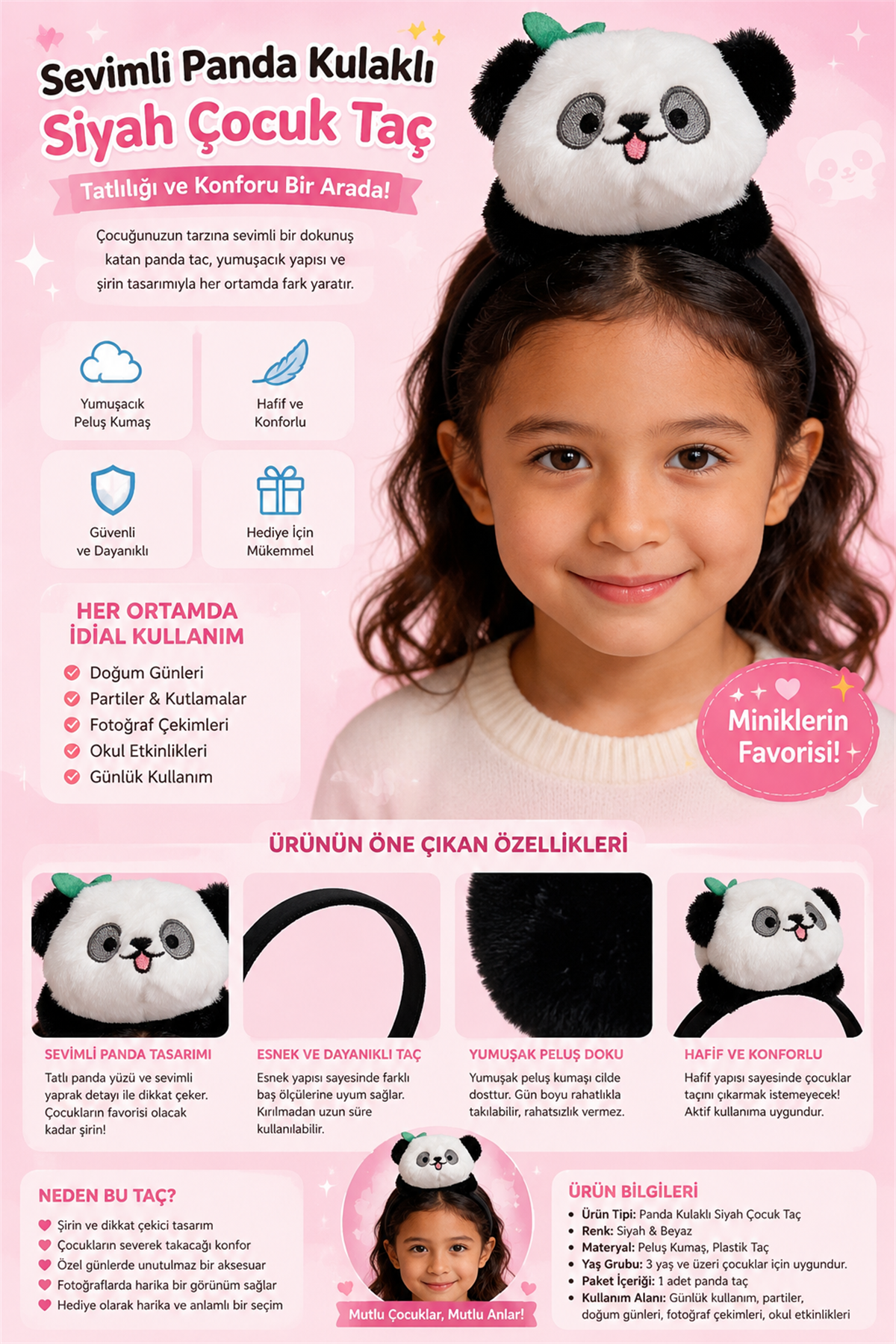 Black Childrens Crown With Cute Panda Ears